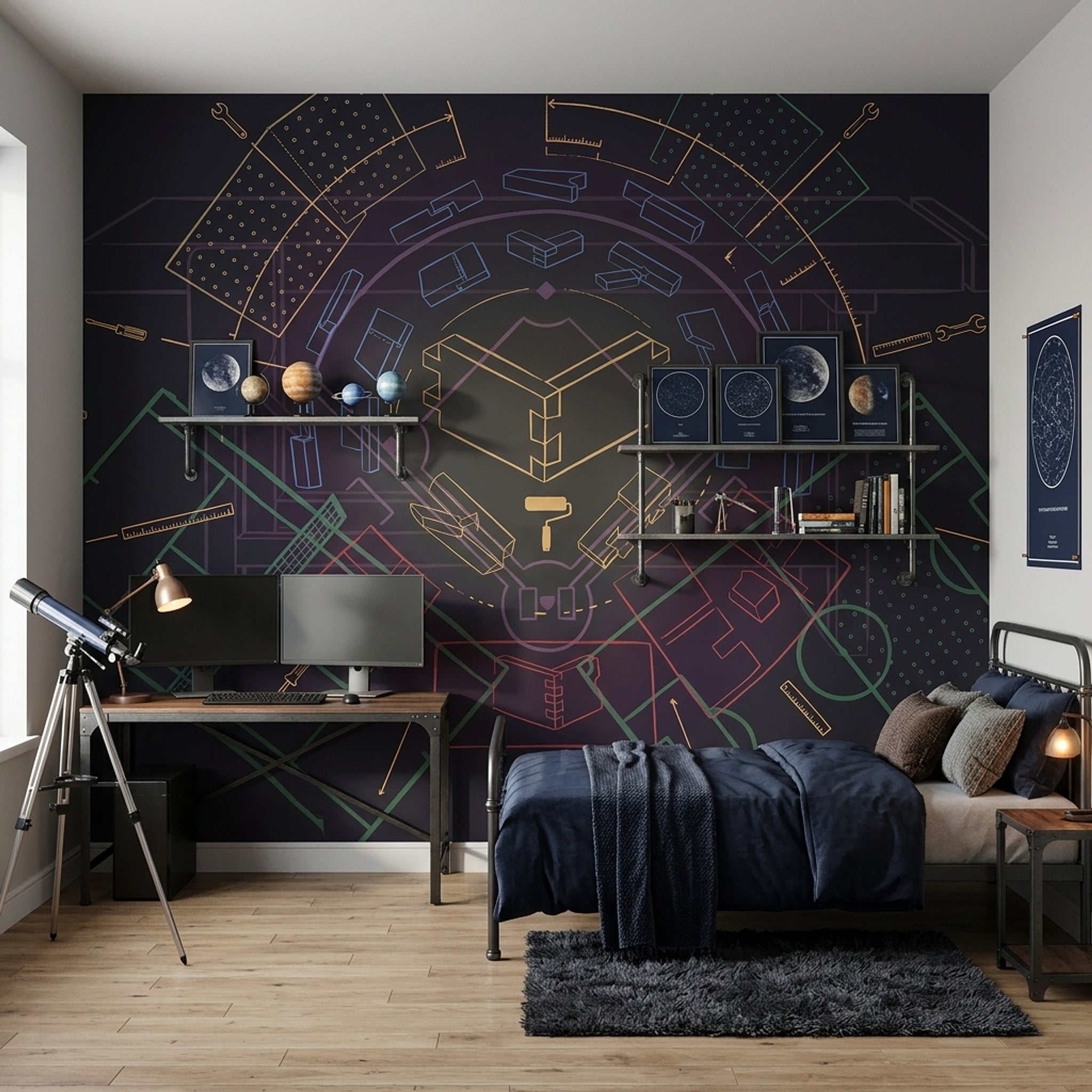 Blueprint Wallpaper Technical Drawing Industrial Removable Wall Decor
