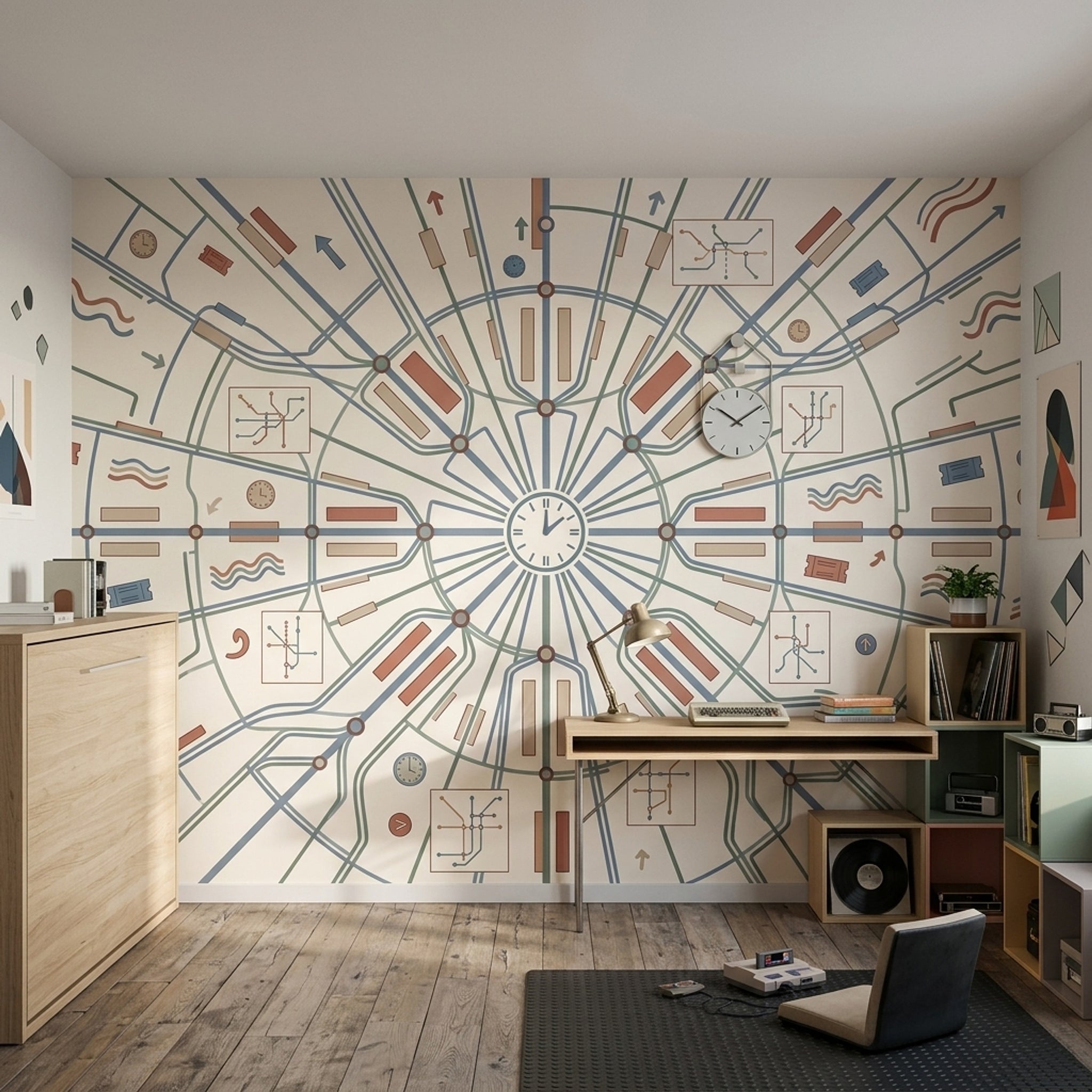 Mid Century Modern Wallpaper Retro Removable Minimalist Wall Decor