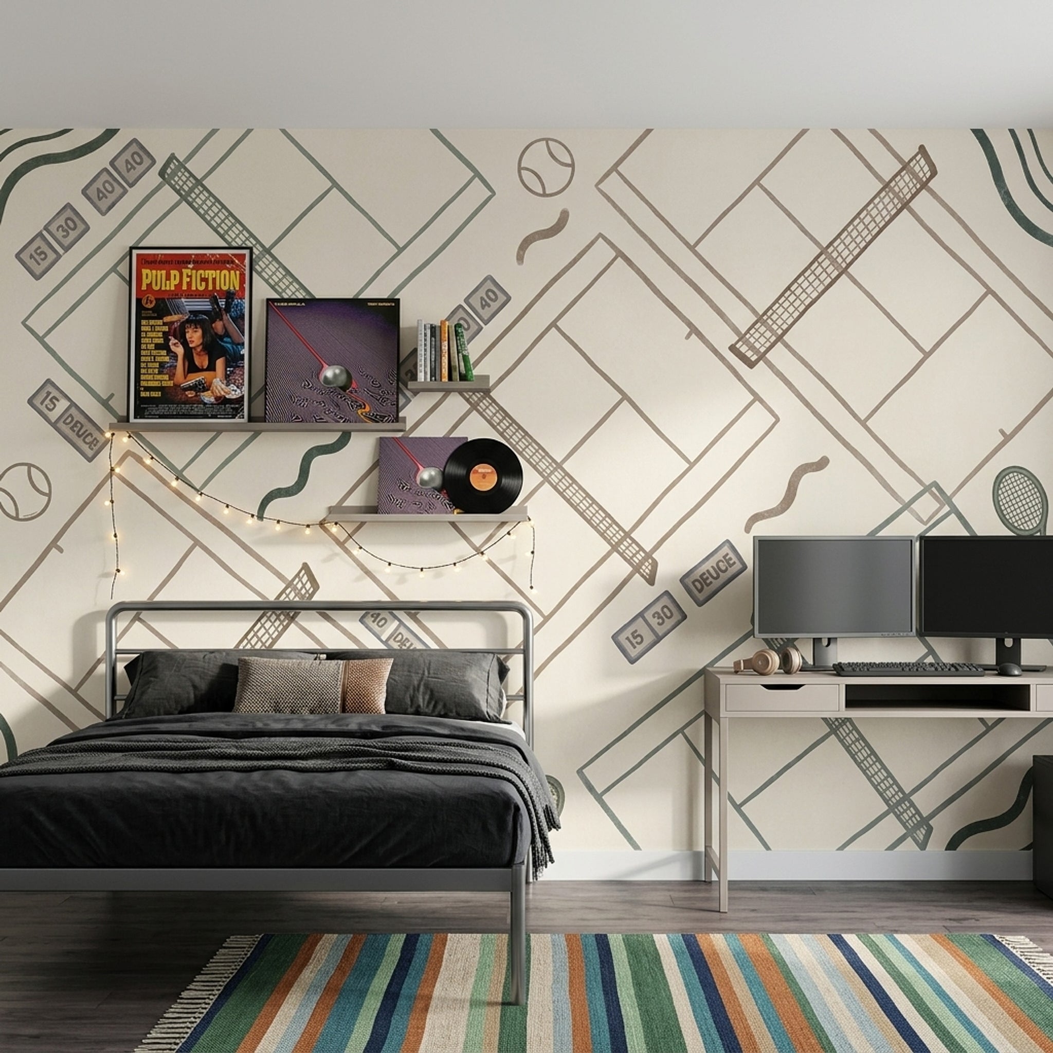 Tennis Court Wallpaper Sports Wallpaper Removable Minimal Line Art Wall Decor