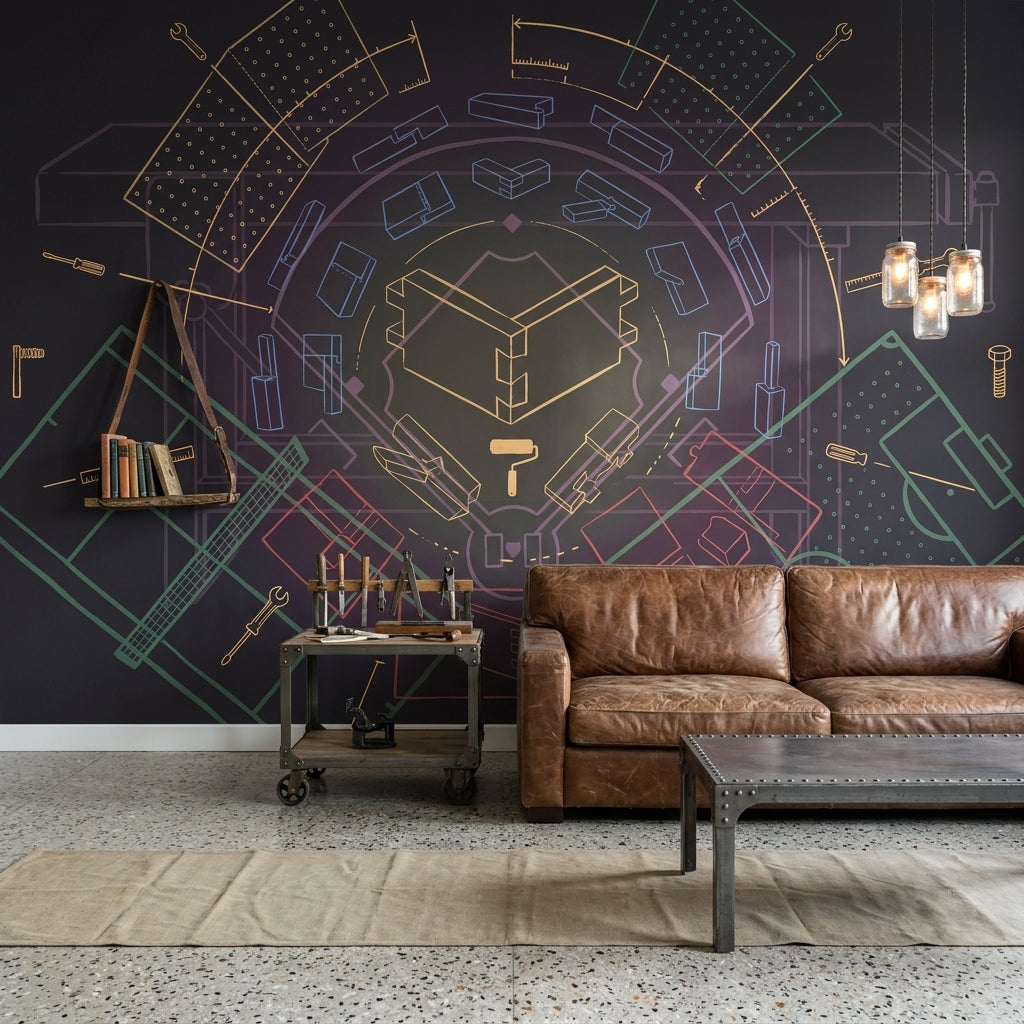 Blueprint Wallpaper Technical Drawing Industrial Removable Wall Decor