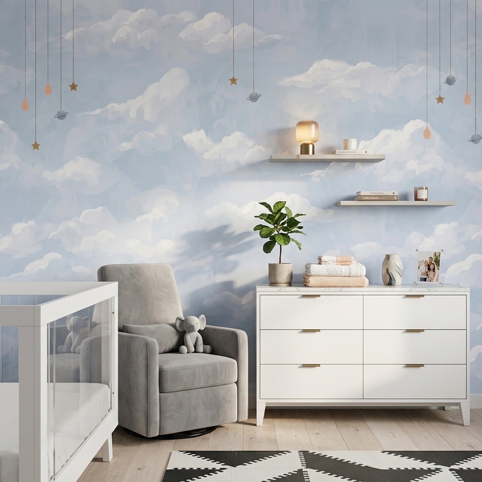 Watercolor Wallpaper Sky Hanging Stars Wall Mural
