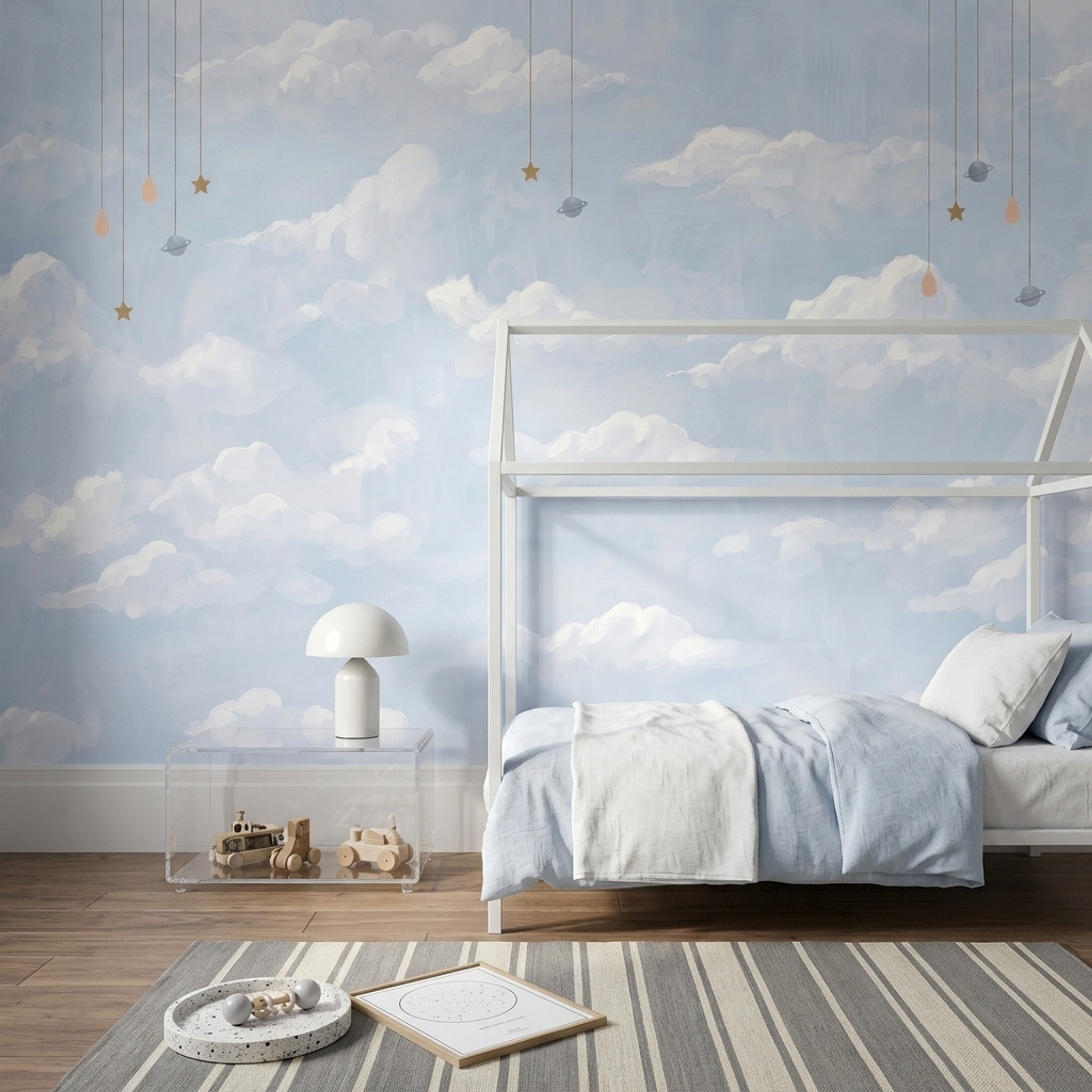 Watercolor Wallpaper Sky Hanging Stars Wall Mural