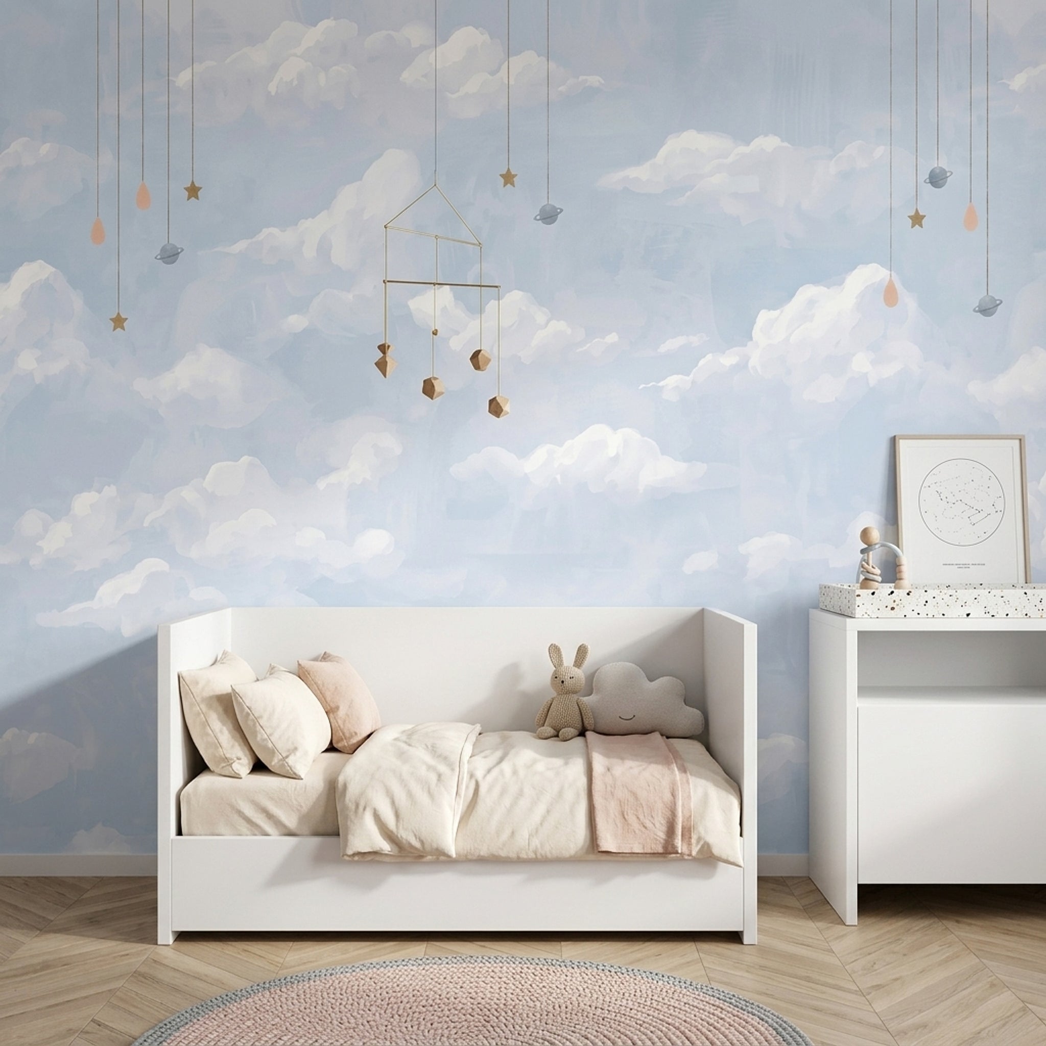 Watercolor Wallpaper Sky Hanging Stars Wall Mural