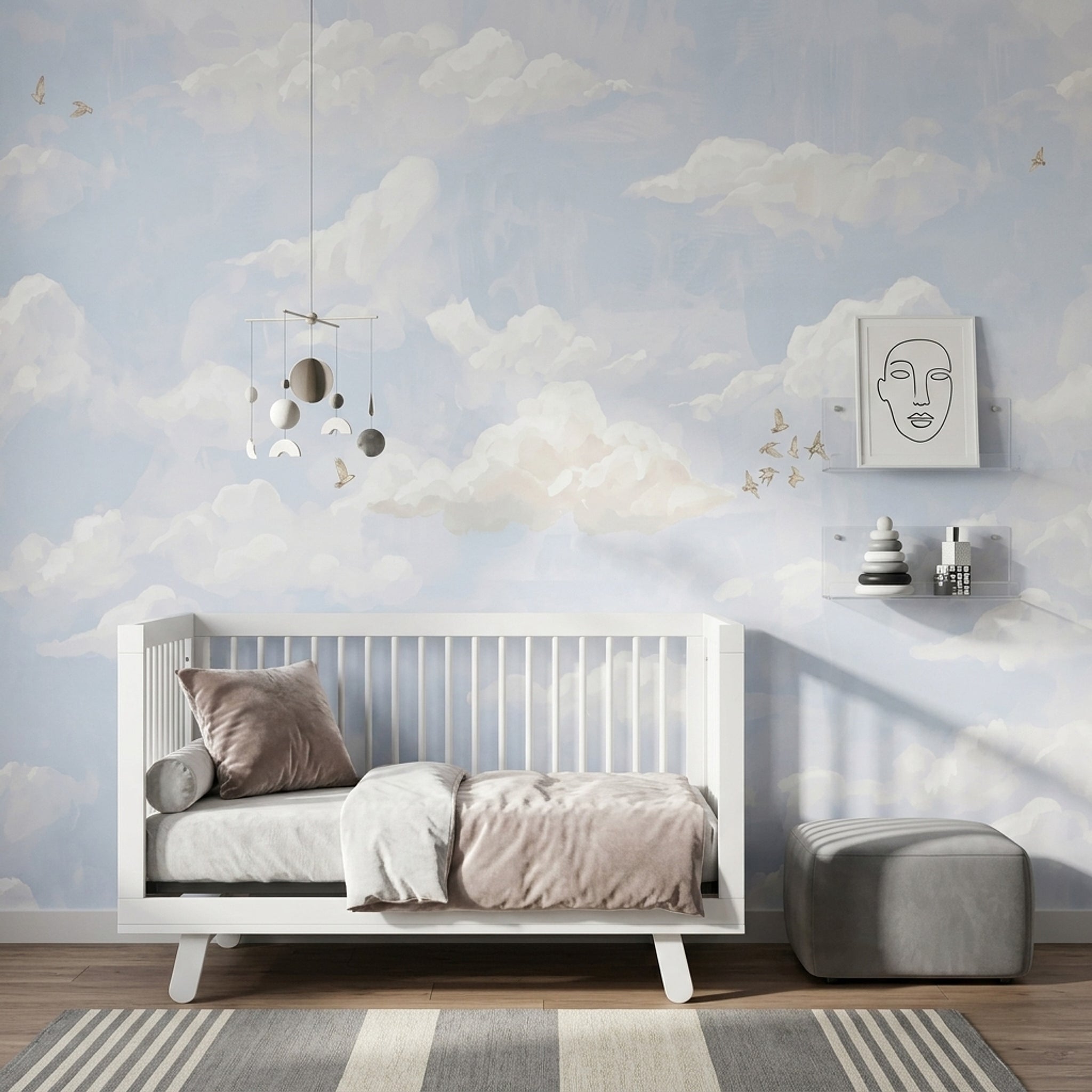 Sky Wallpaper Clouds Removable Birds Wall Decor