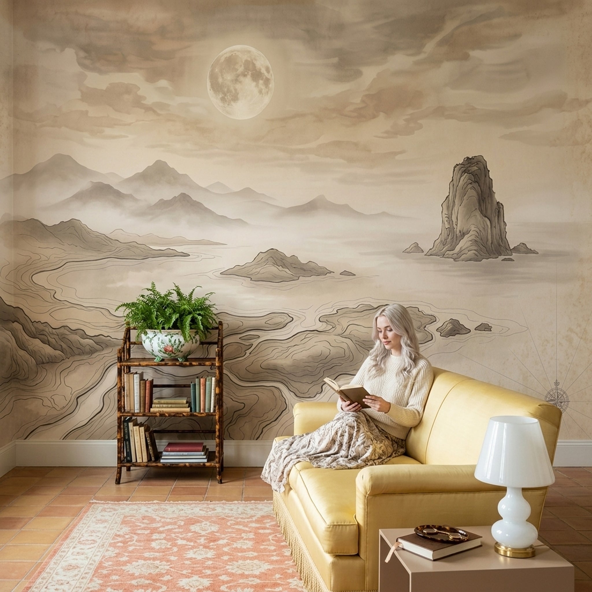 Cloudy Sky Wallpaper Misty Coast Removable Sepia Wall Decor