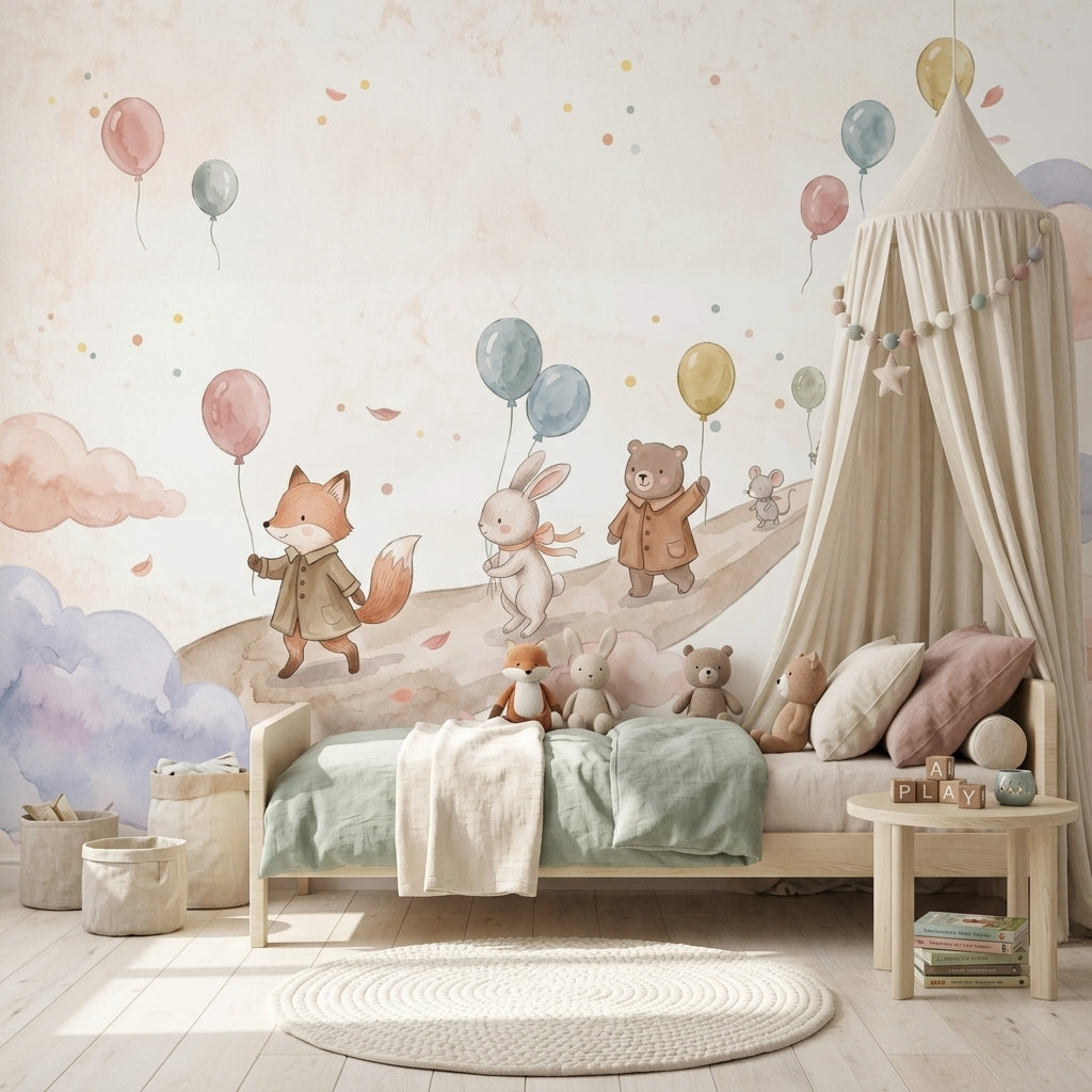 Woodland Animals Wallpaper Watercolor Removable Nursery Wall Decor
