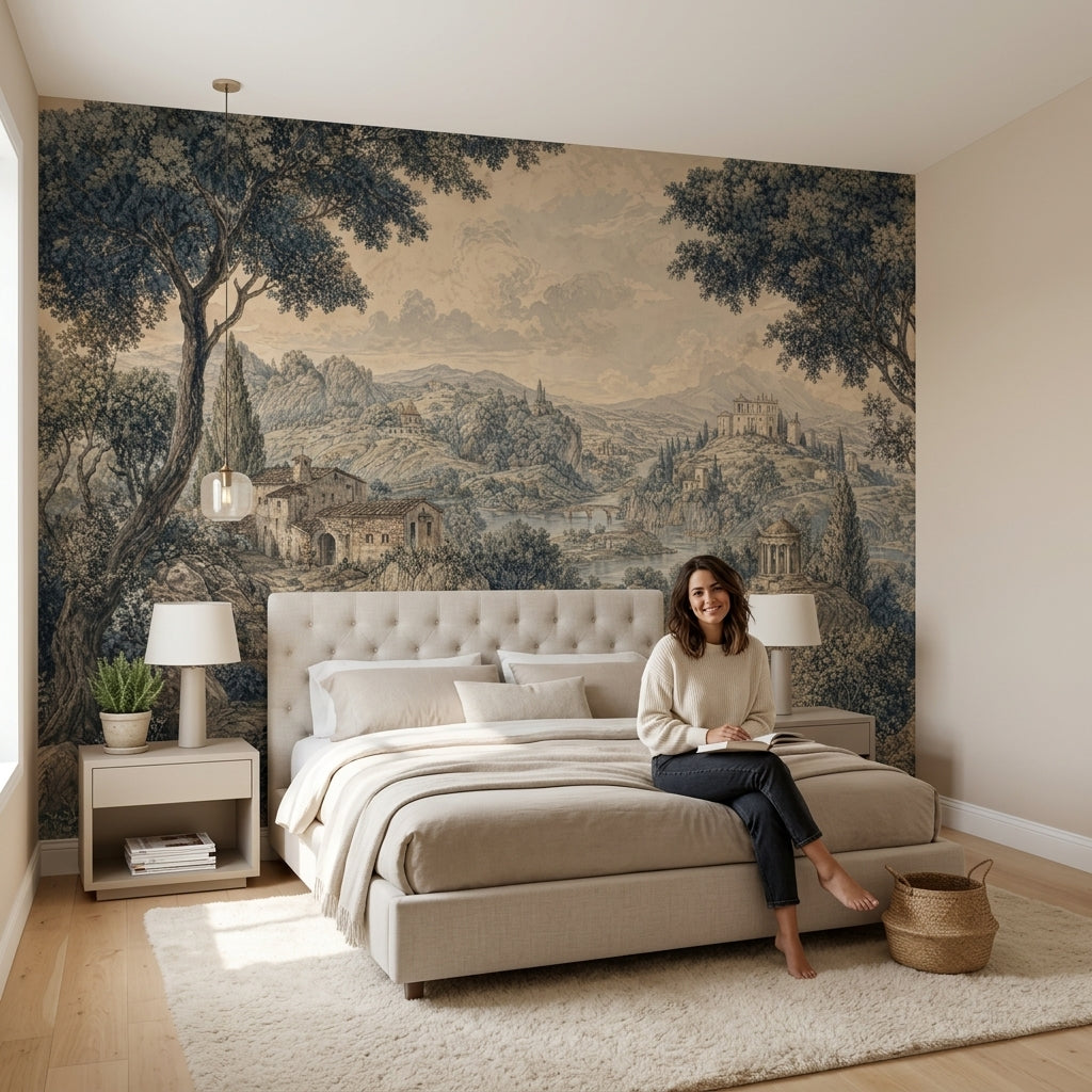 Vintage Landscape Wallpaper Sepia Countryside Scene Wall Mural