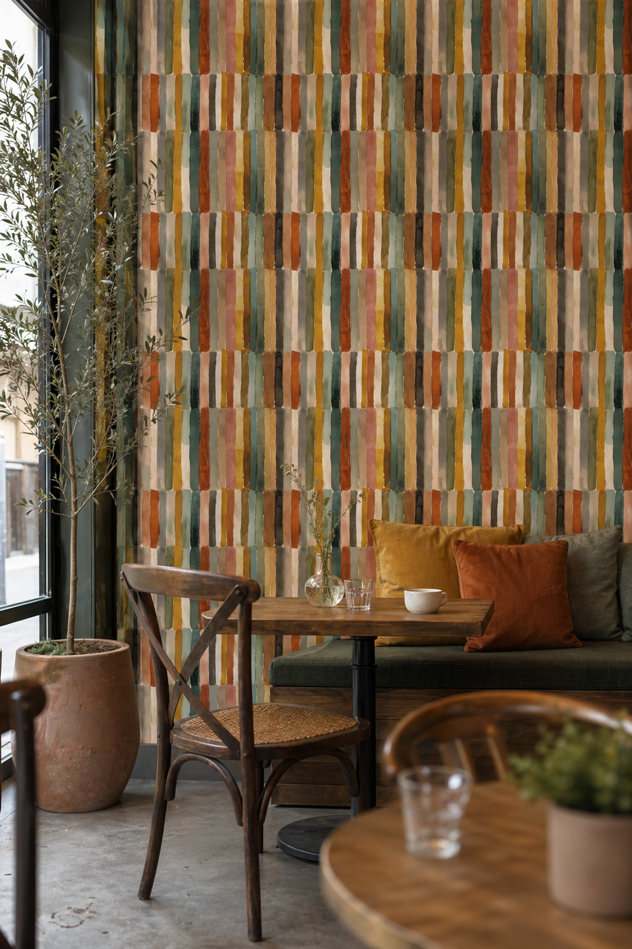 Abstract Watercolor Wallpaper Vertical Stripes Removable Earthy Palette Wall Decor