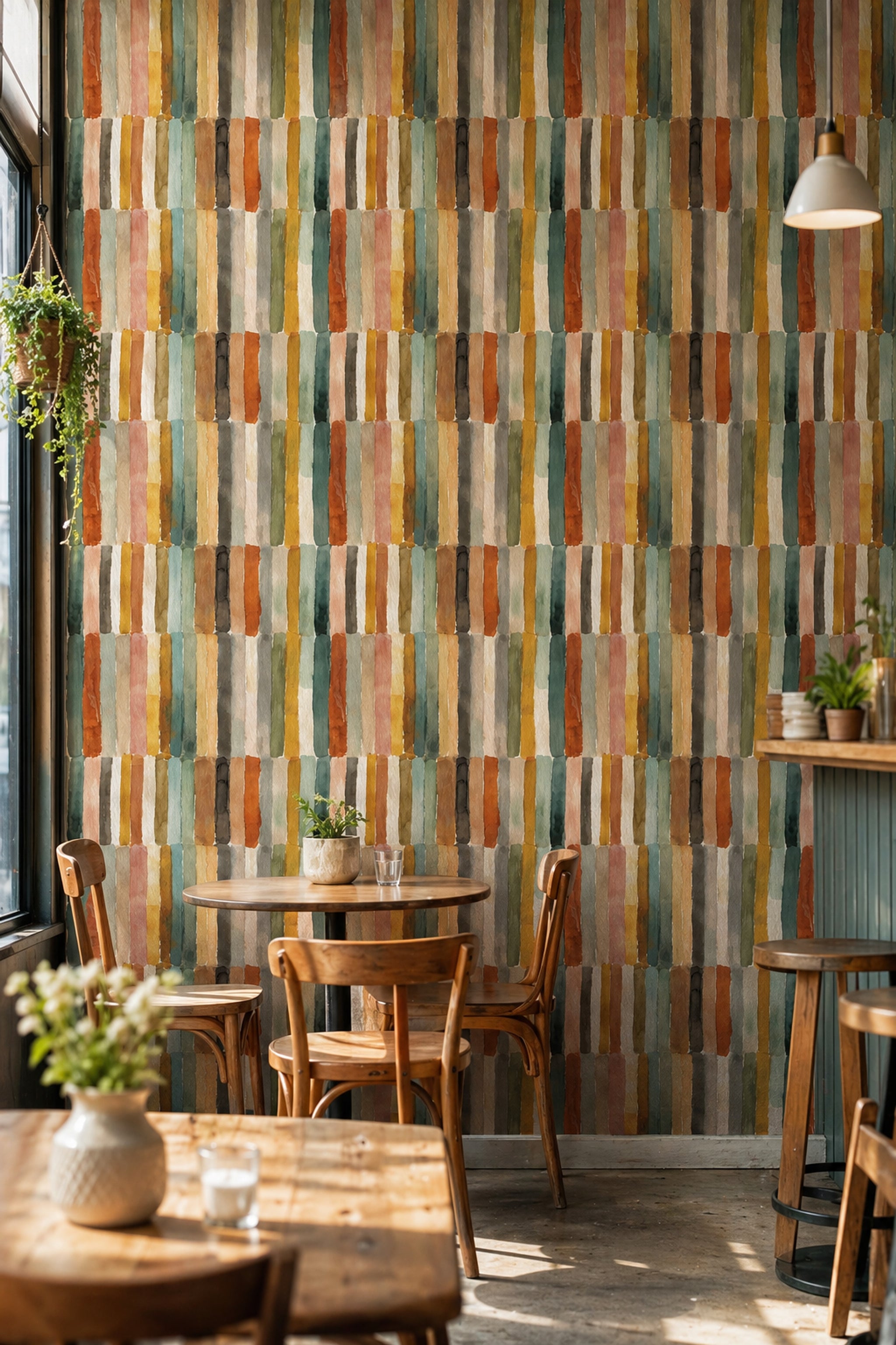 Abstract Watercolor Wallpaper Vertical Stripes Removable Earthy Palette Wall Decor