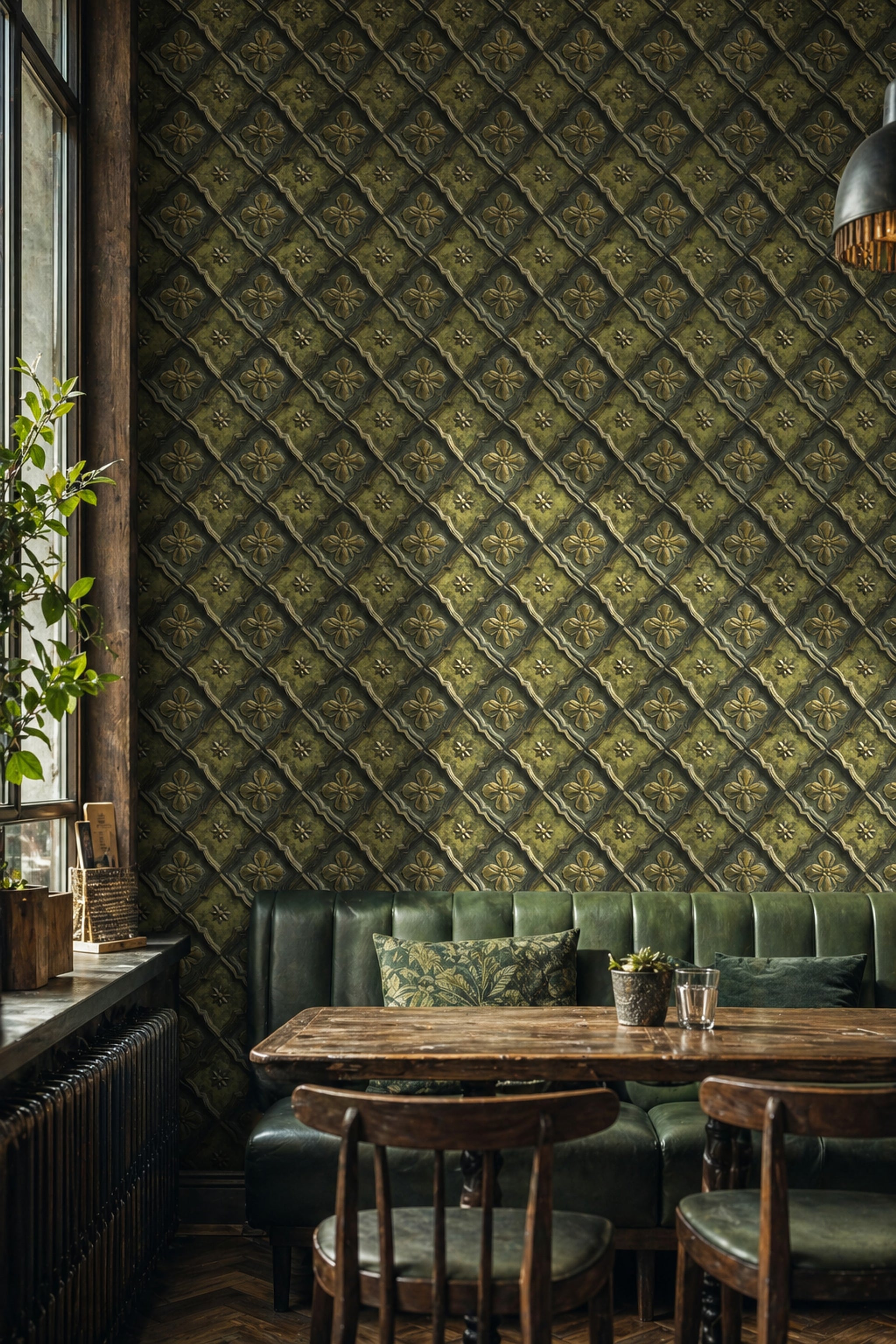 Ornate Trellis Wallpaper Damask Floral Antique Patina Decorative Mural