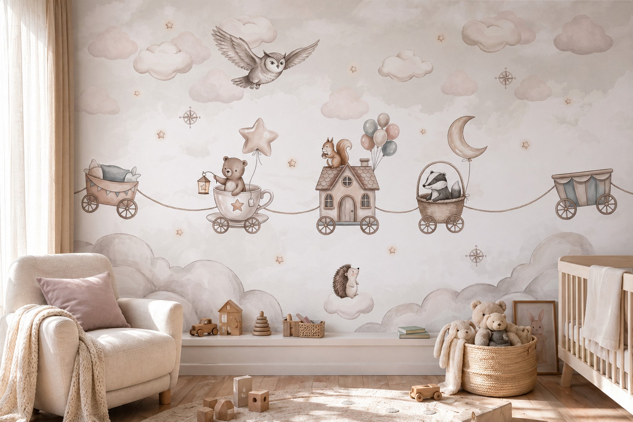 Nursery Wallpaper Watercolor Removable Whimsical Wall Decor