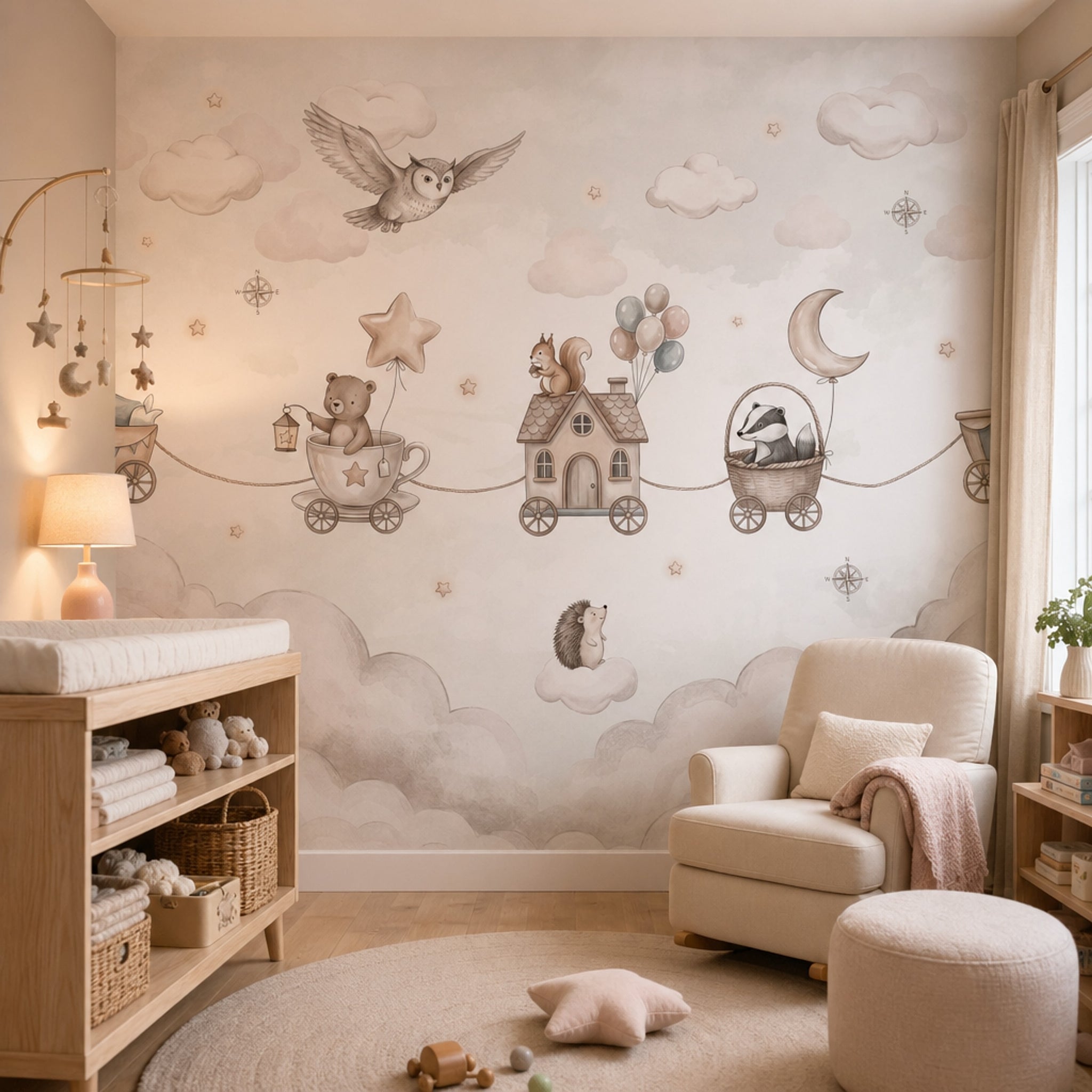 Nursery Wallpaper Watercolor Removable Whimsical Wall Decor