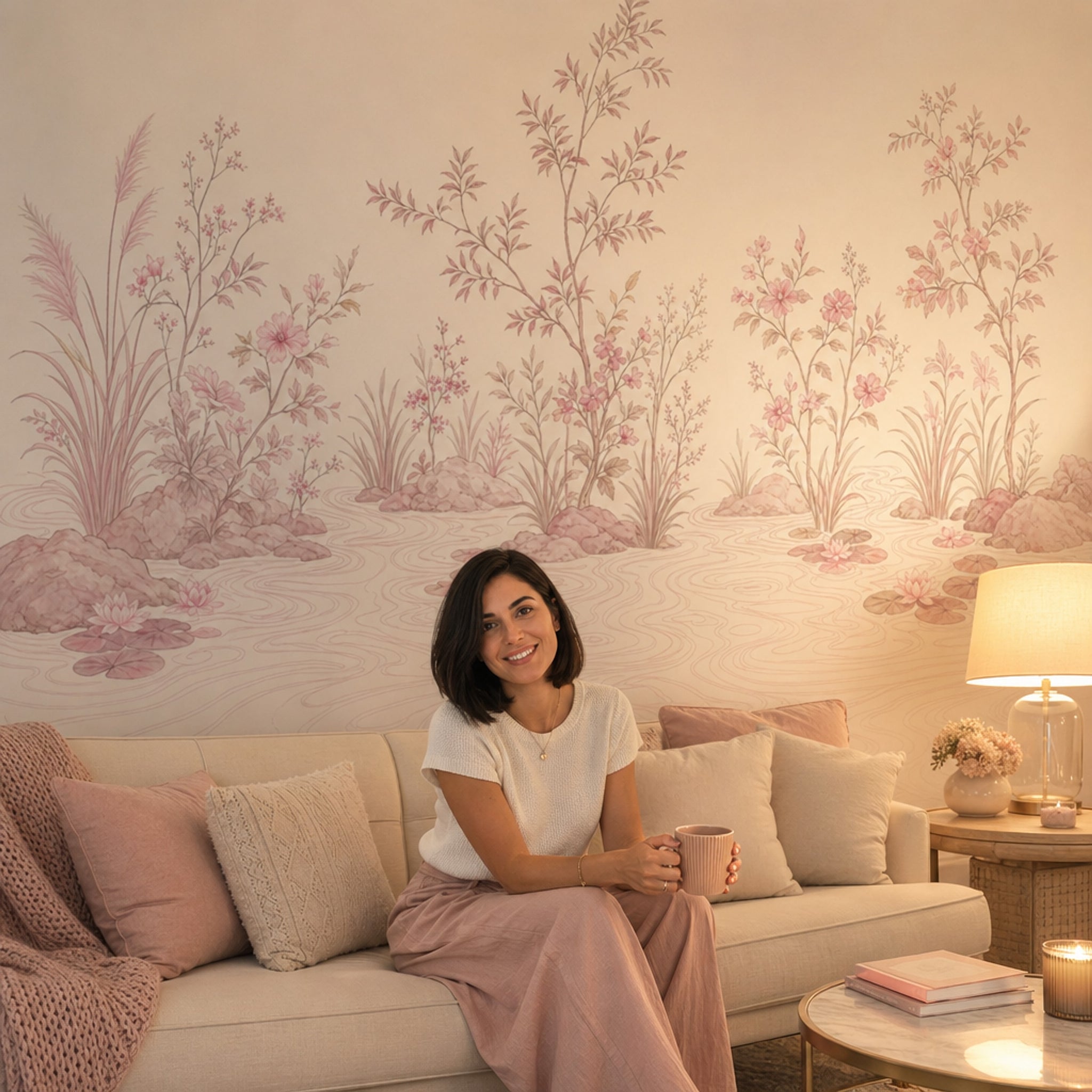 Lotus Pond Wallpaper Chinoiserie Floral Landscape Wall Mural