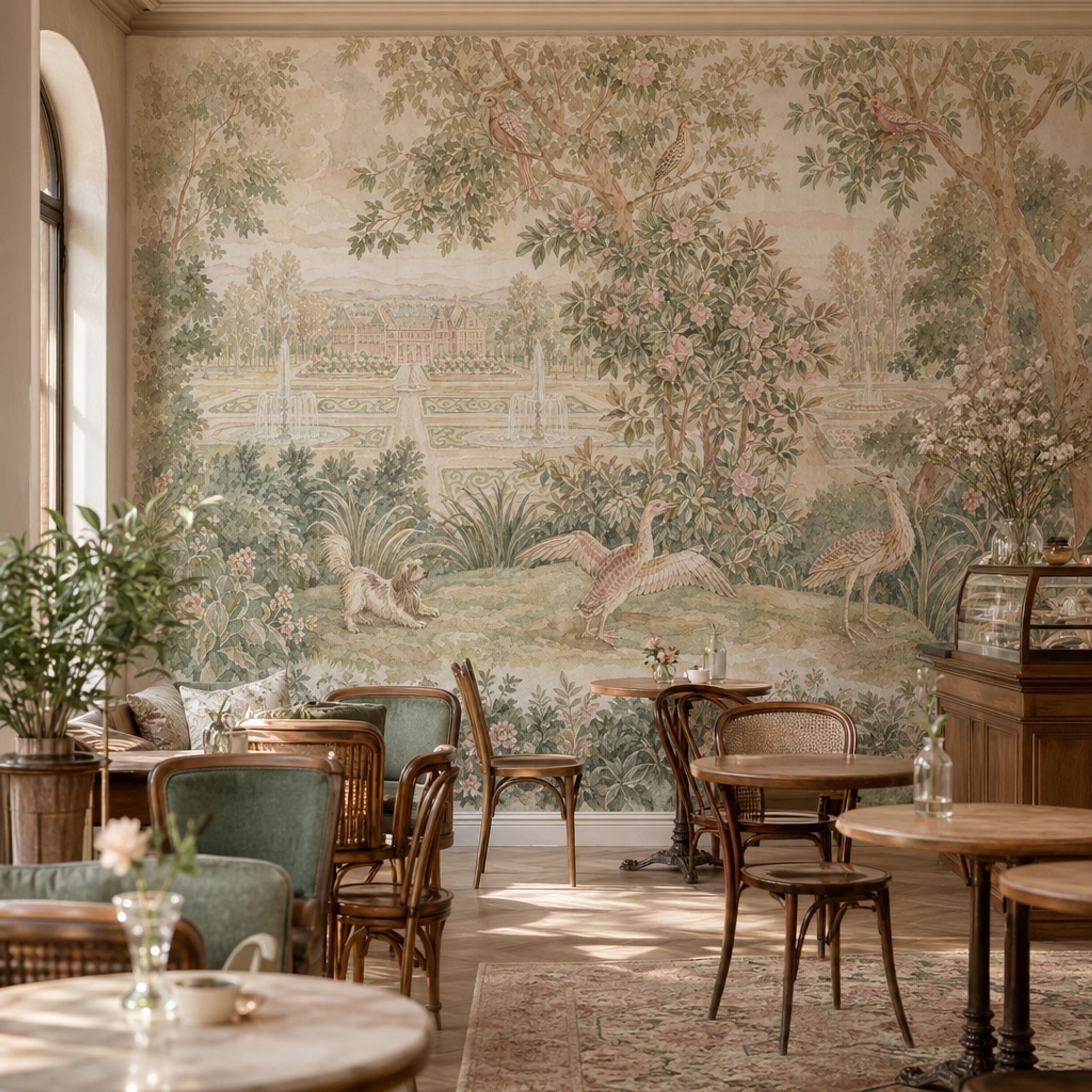 Chateau Garden Wallpaper Toile Style Watercolor Wall Mural