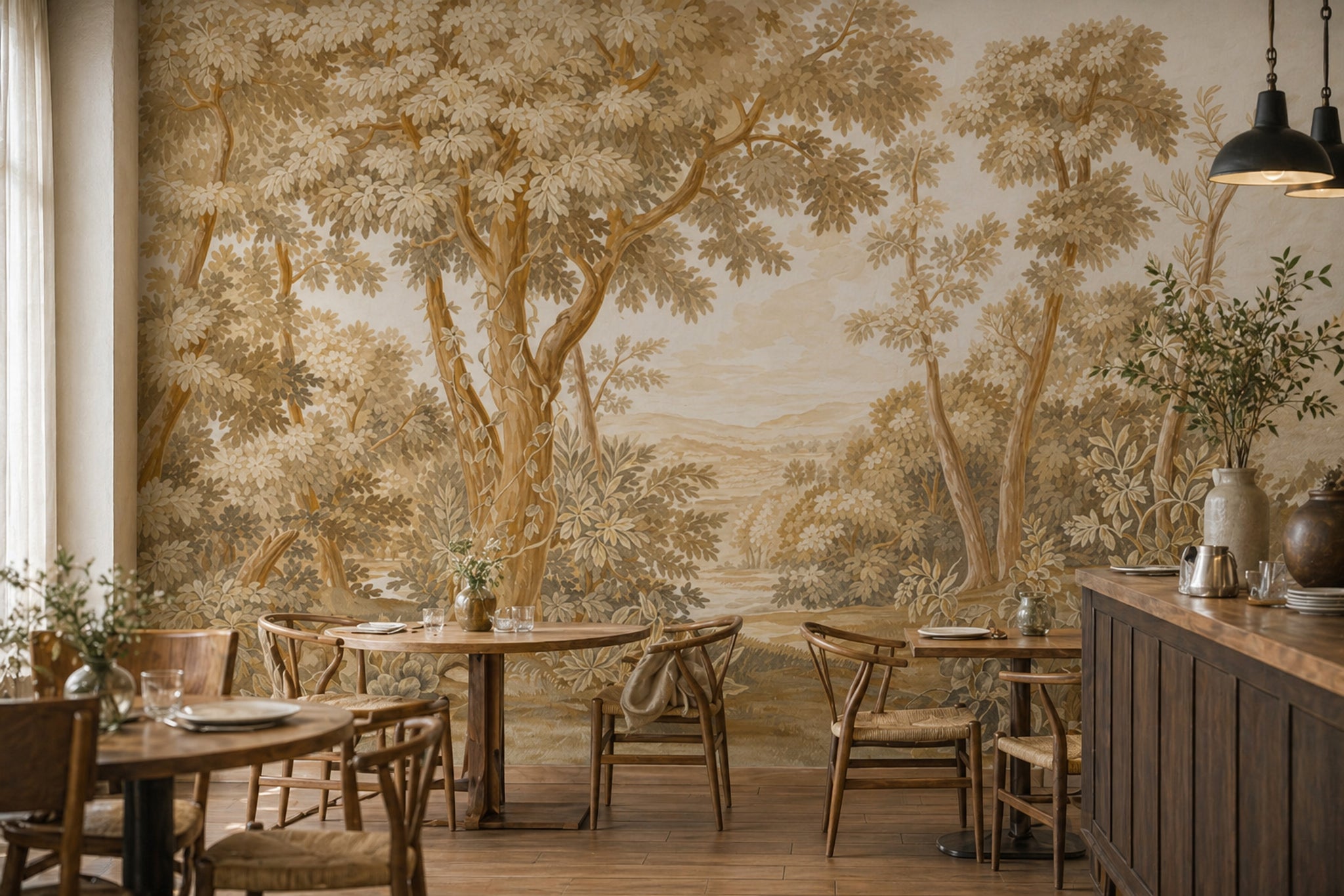Sepia Landscape Wallpaper Woodland Trees Removable Toile Style Wall Decor