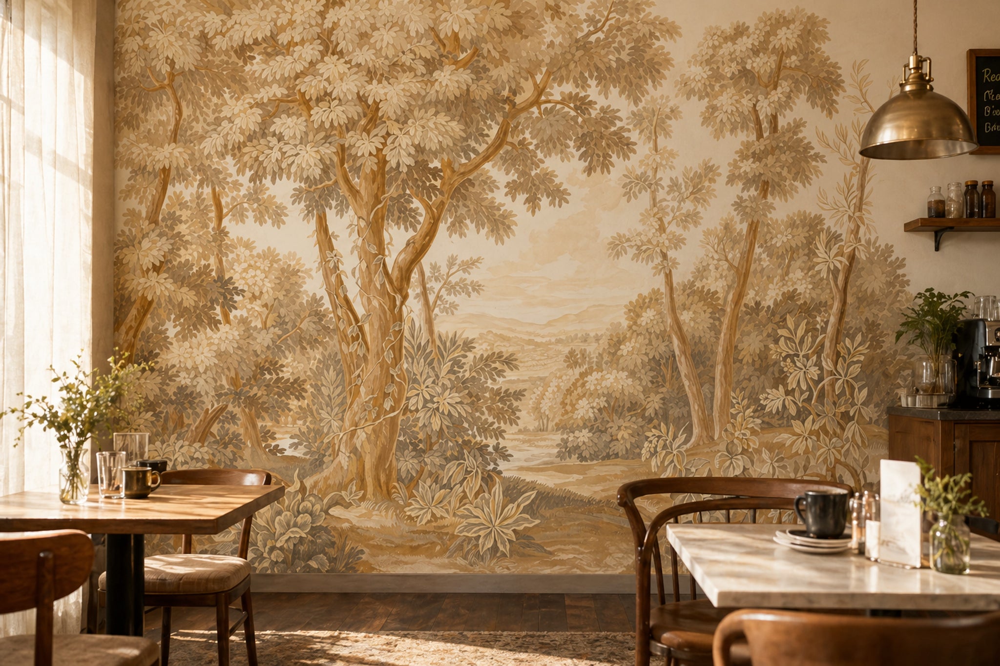 Sepia Landscape Wallpaper Woodland Trees Removable Toile Style Wall Decor