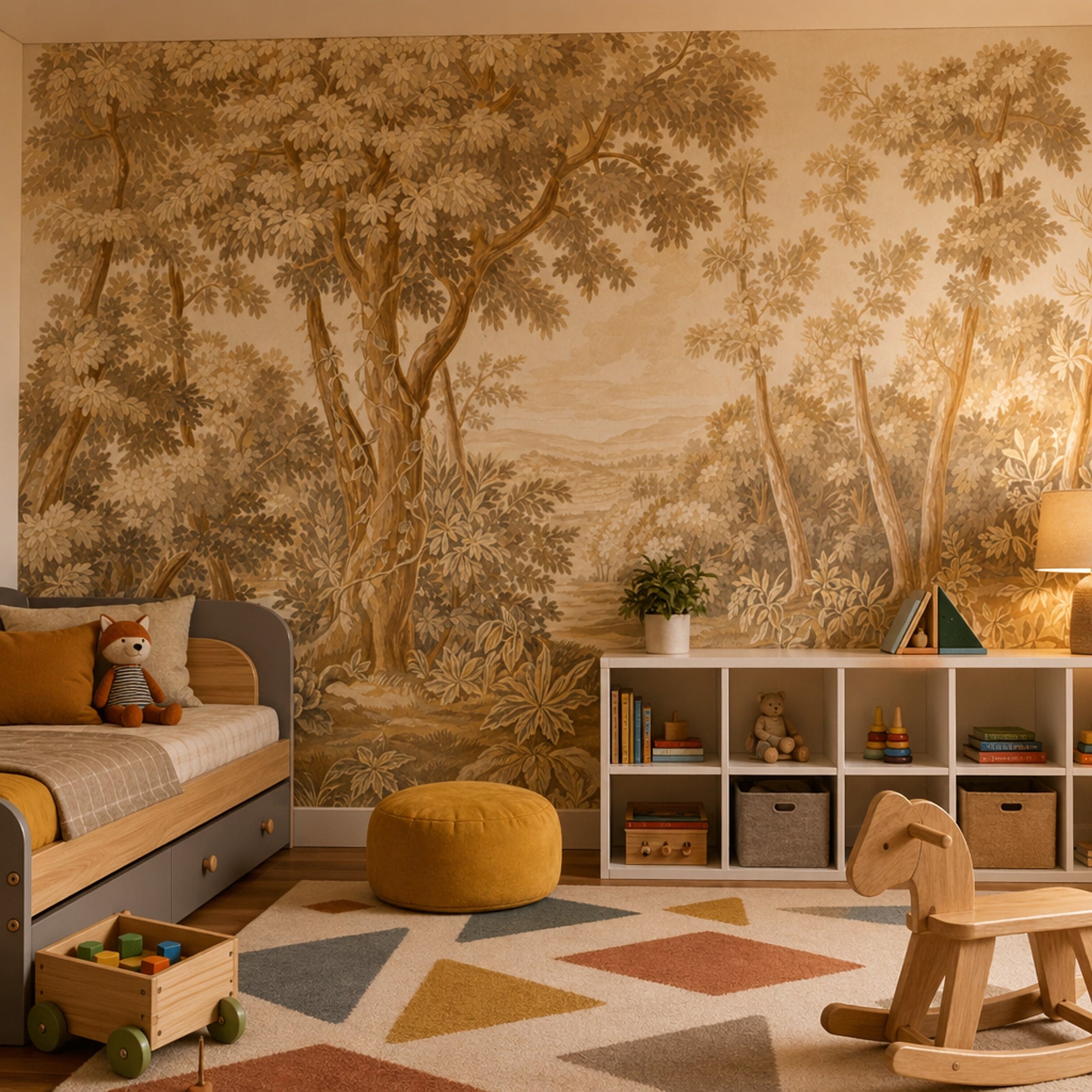 Sepia Landscape Wallpaper Woodland Trees Removable Toile Style Wall Decor