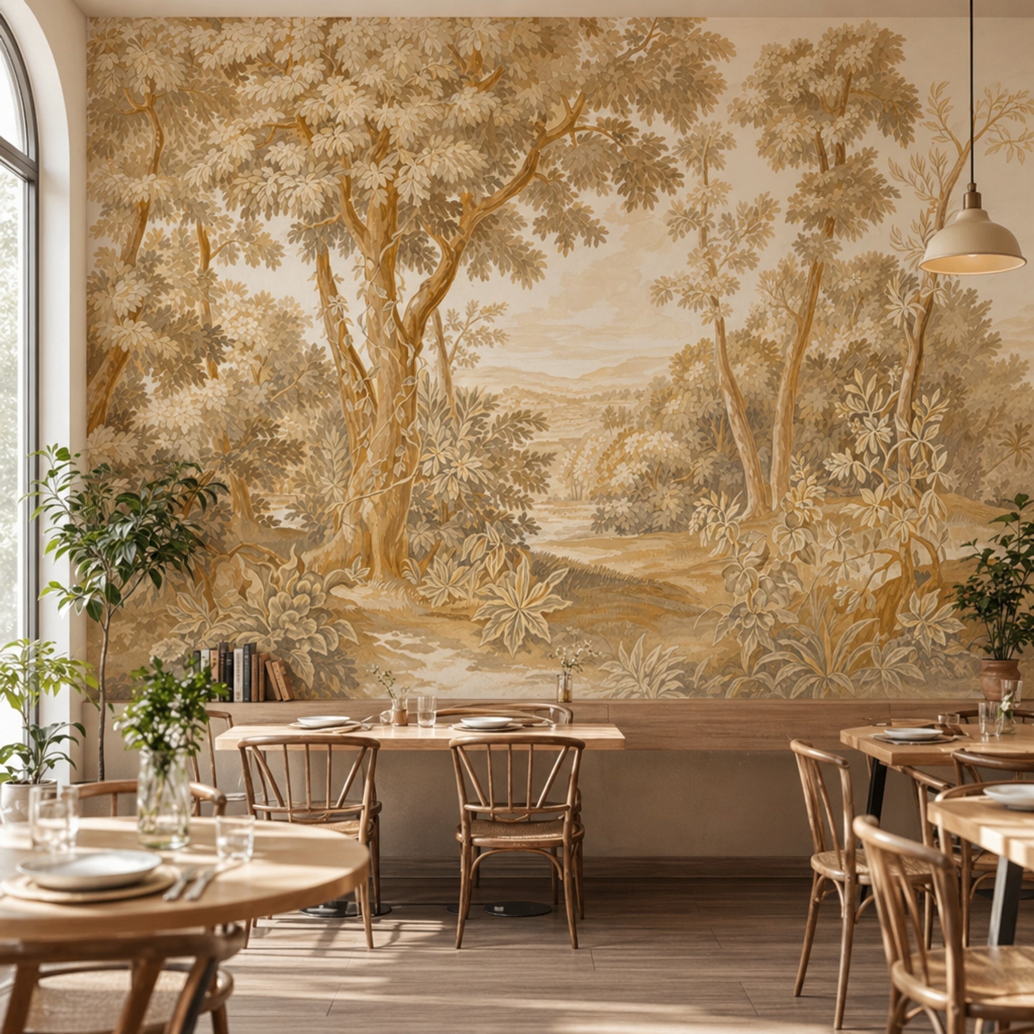Sepia Landscape Wallpaper Woodland Trees Removable Toile Style Wall Decor