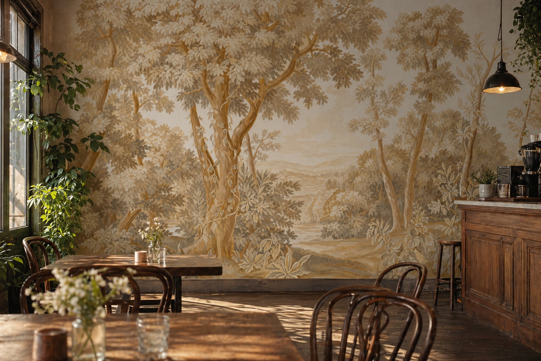 Sepia Landscape Wallpaper Woodland Trees Removable Toile Style Wall Decor