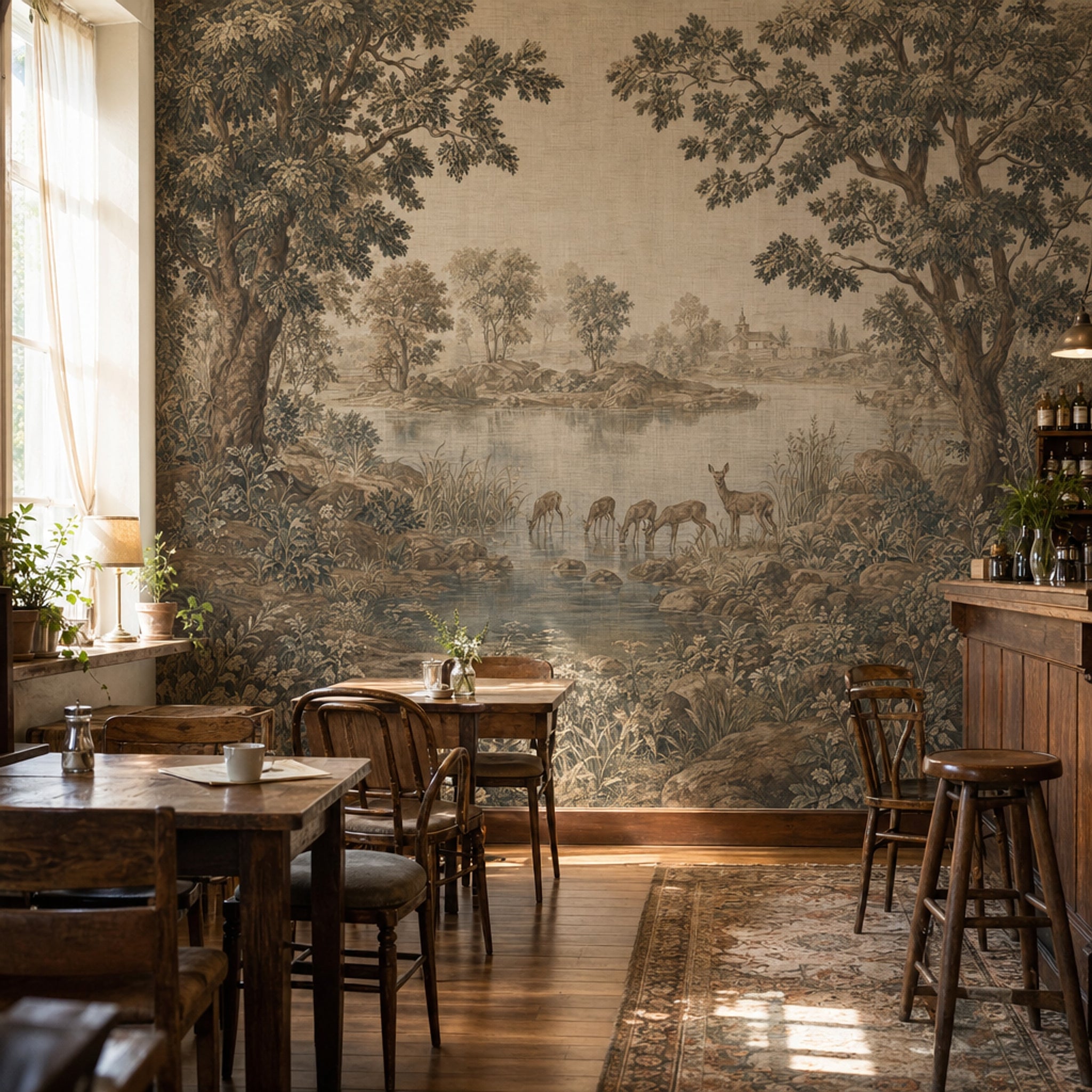 Pastoral Landscape Wallpaper Toile Mural Deer Wall Mural