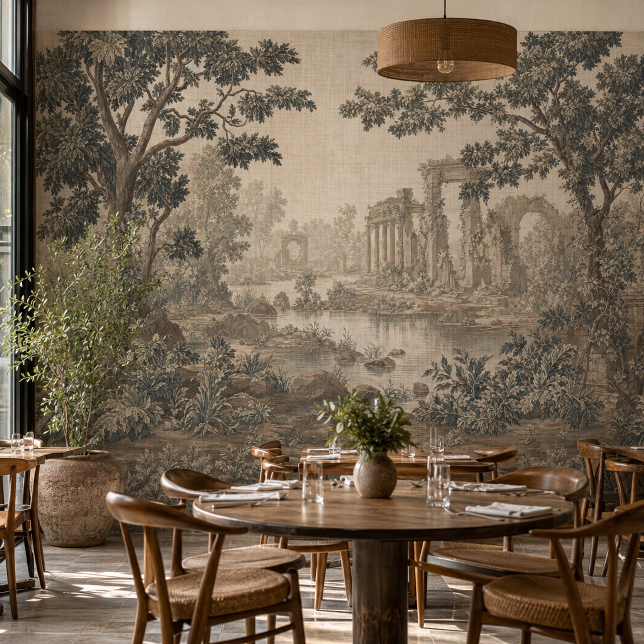 Classical Ruins Wallpaper Roman Arch River Landscape Wall Mural