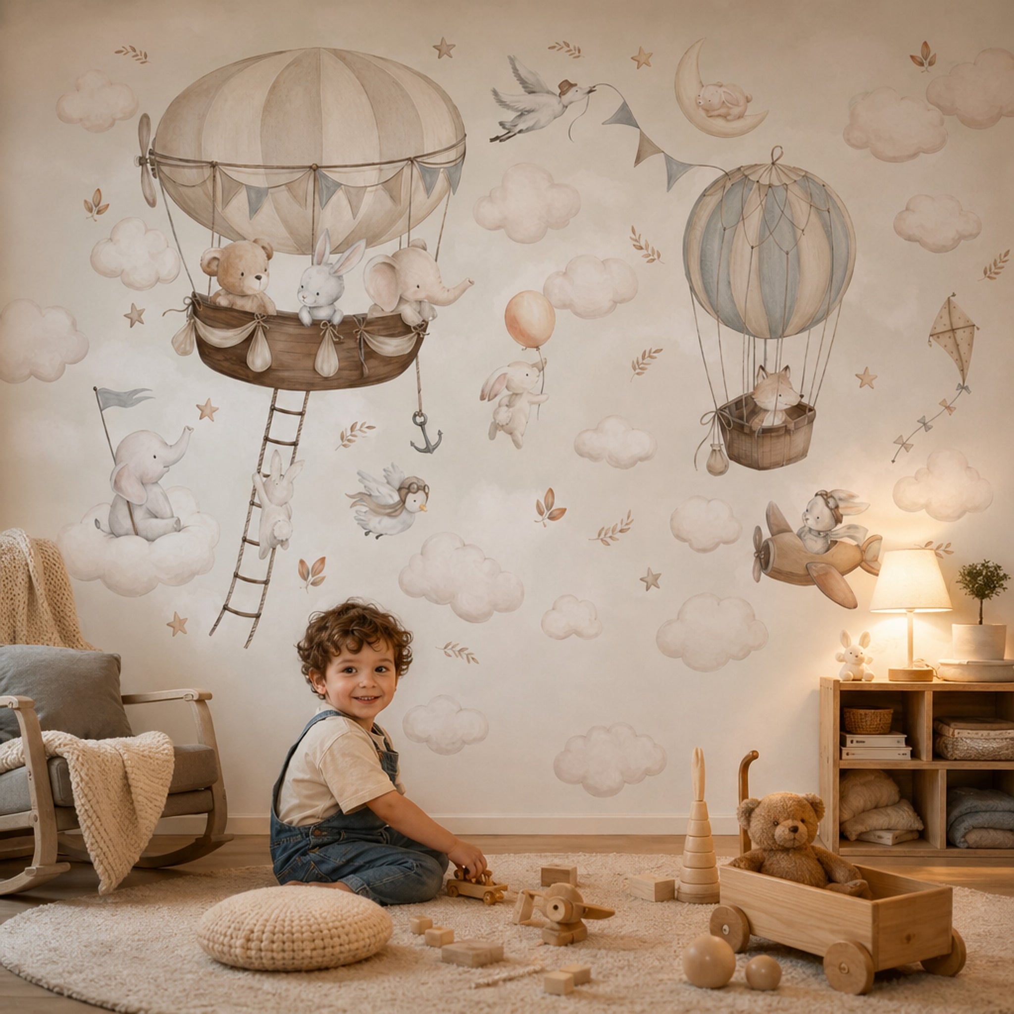White Background Wallpaper Hot Air Balloon White Background Wall Mural