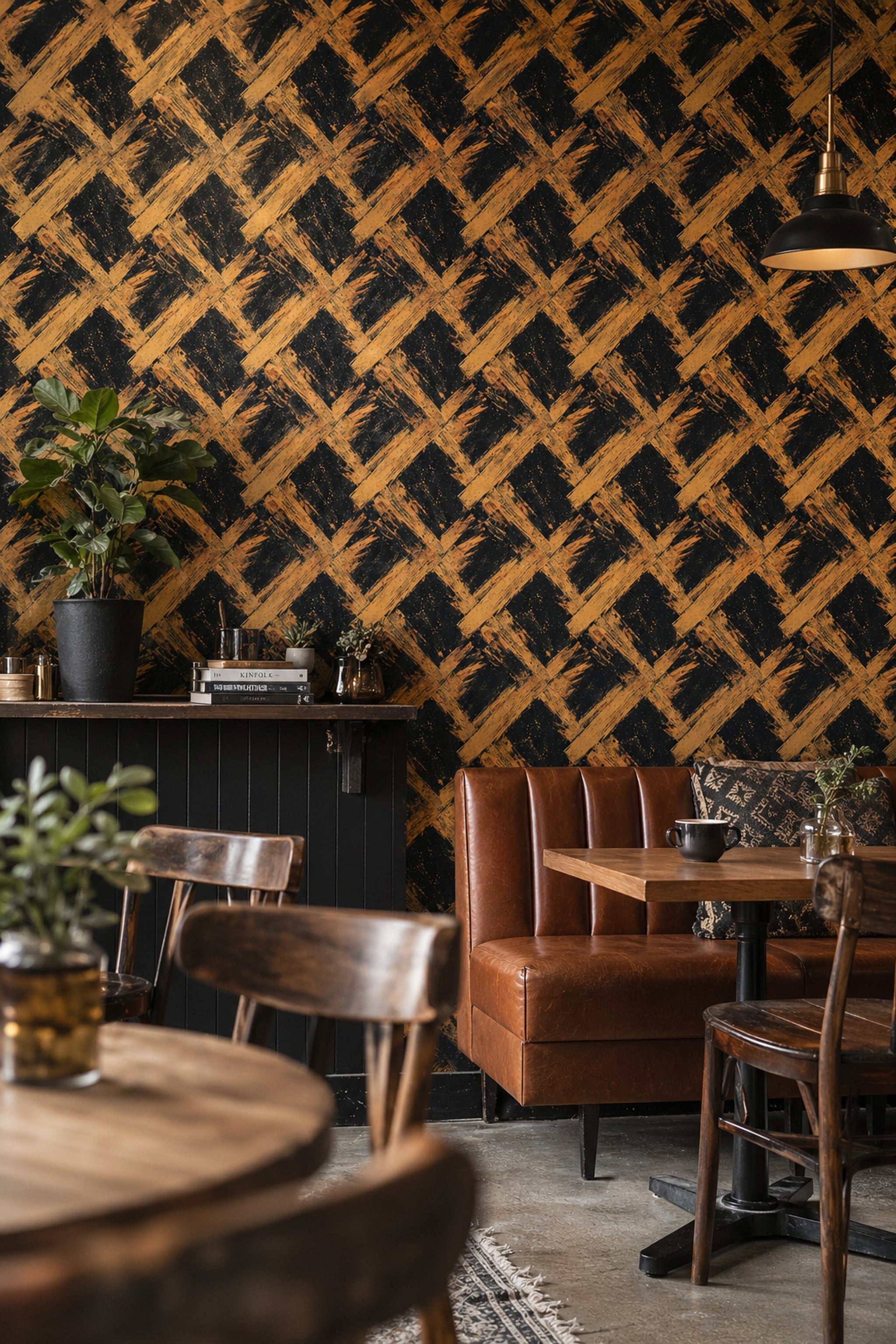 Dark Abstract Wallpaper Black Background Removable Gold Ochre Brushstrokes Wall Decor