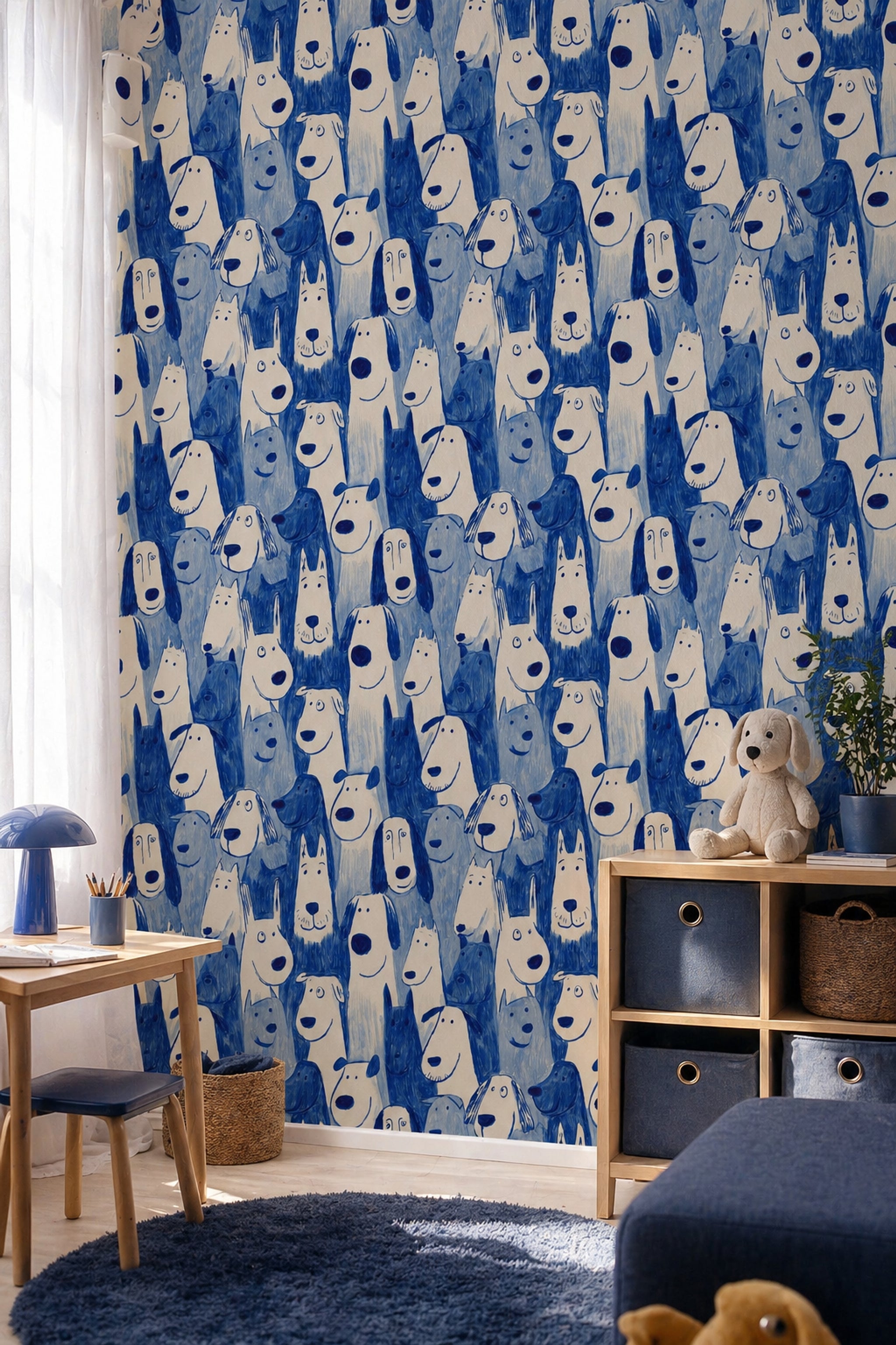Nursery Wallpaper Cartoon Animals Dog Faces Removable Wall Decor