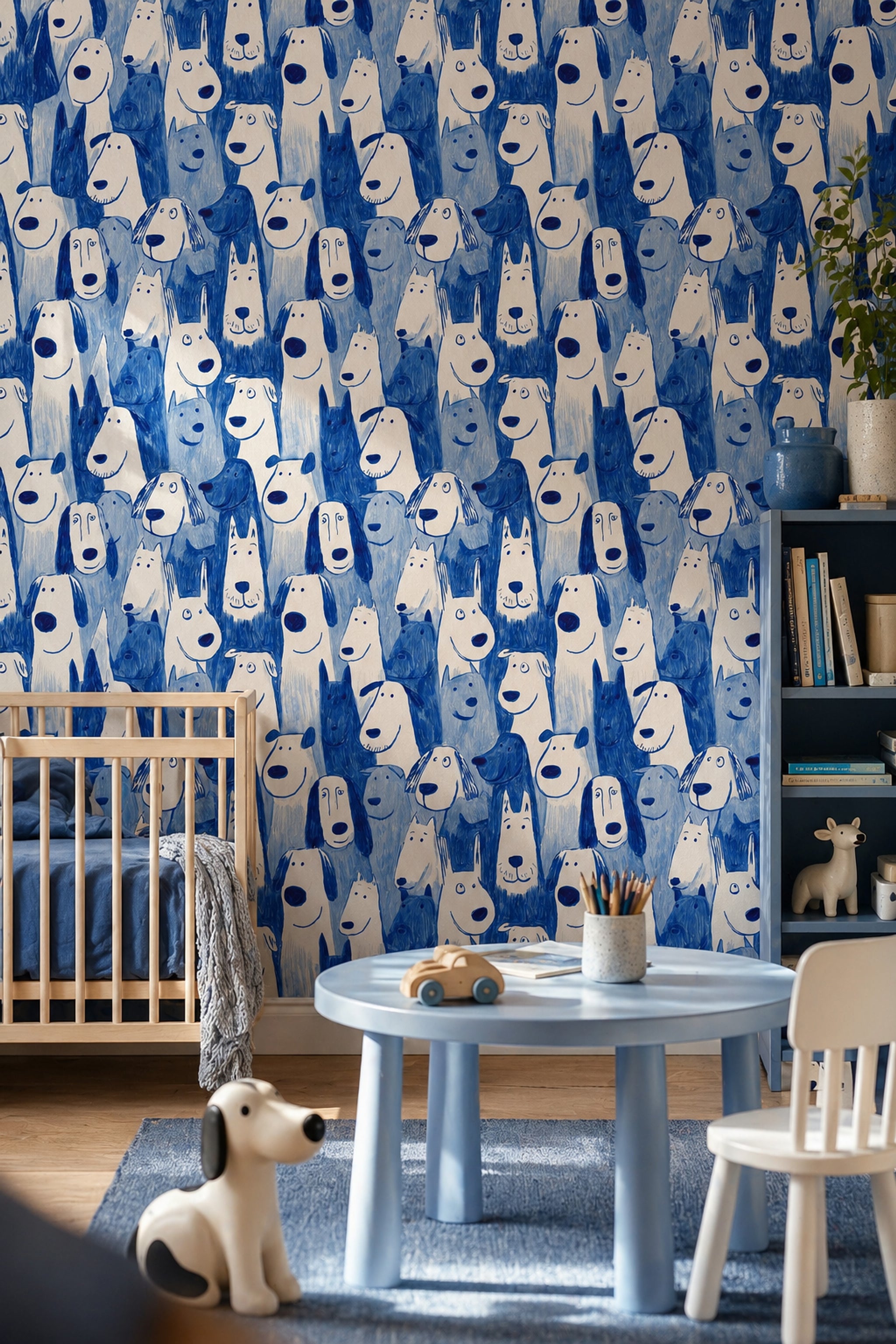 Nursery Wallpaper Cartoon Animals Dog Faces Removable Wall Decor