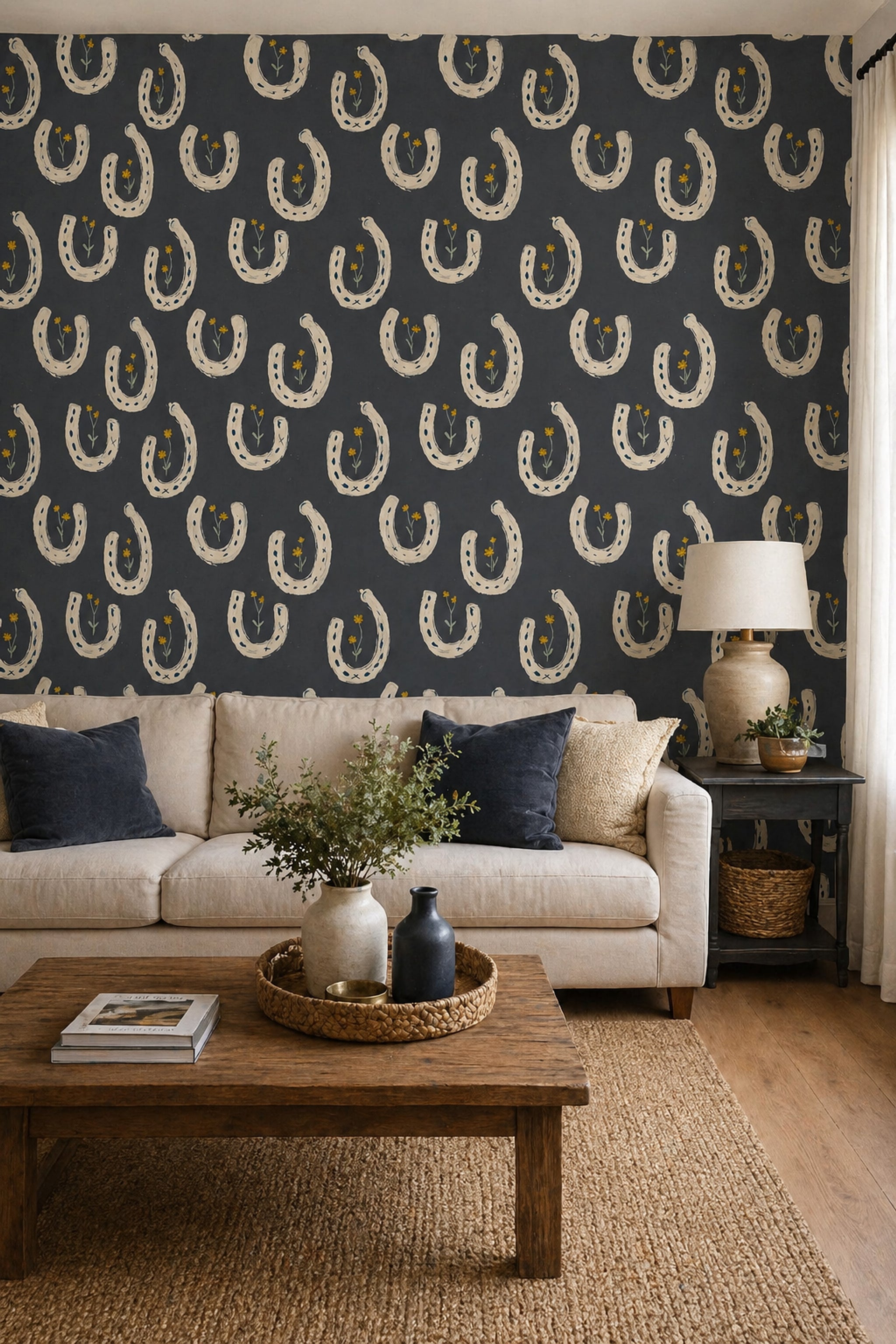 Hand Painted Wallpaper Charcoal Background Removable Modern Boho Wall Decor
