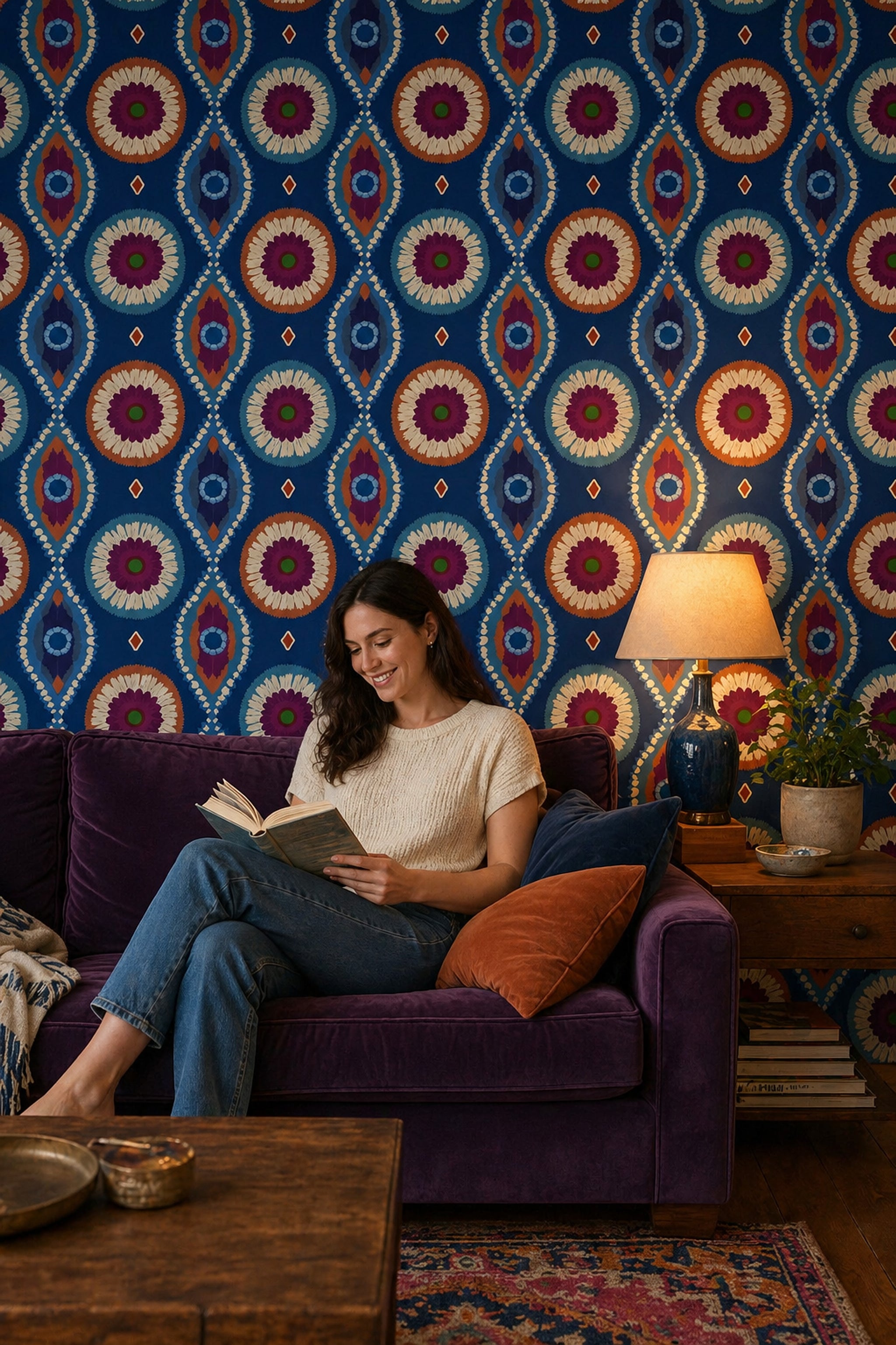 Bohemian Medallion Wallpaper Moroccan Inspired Ikat Tie Dye Effect Removable Wall Decor