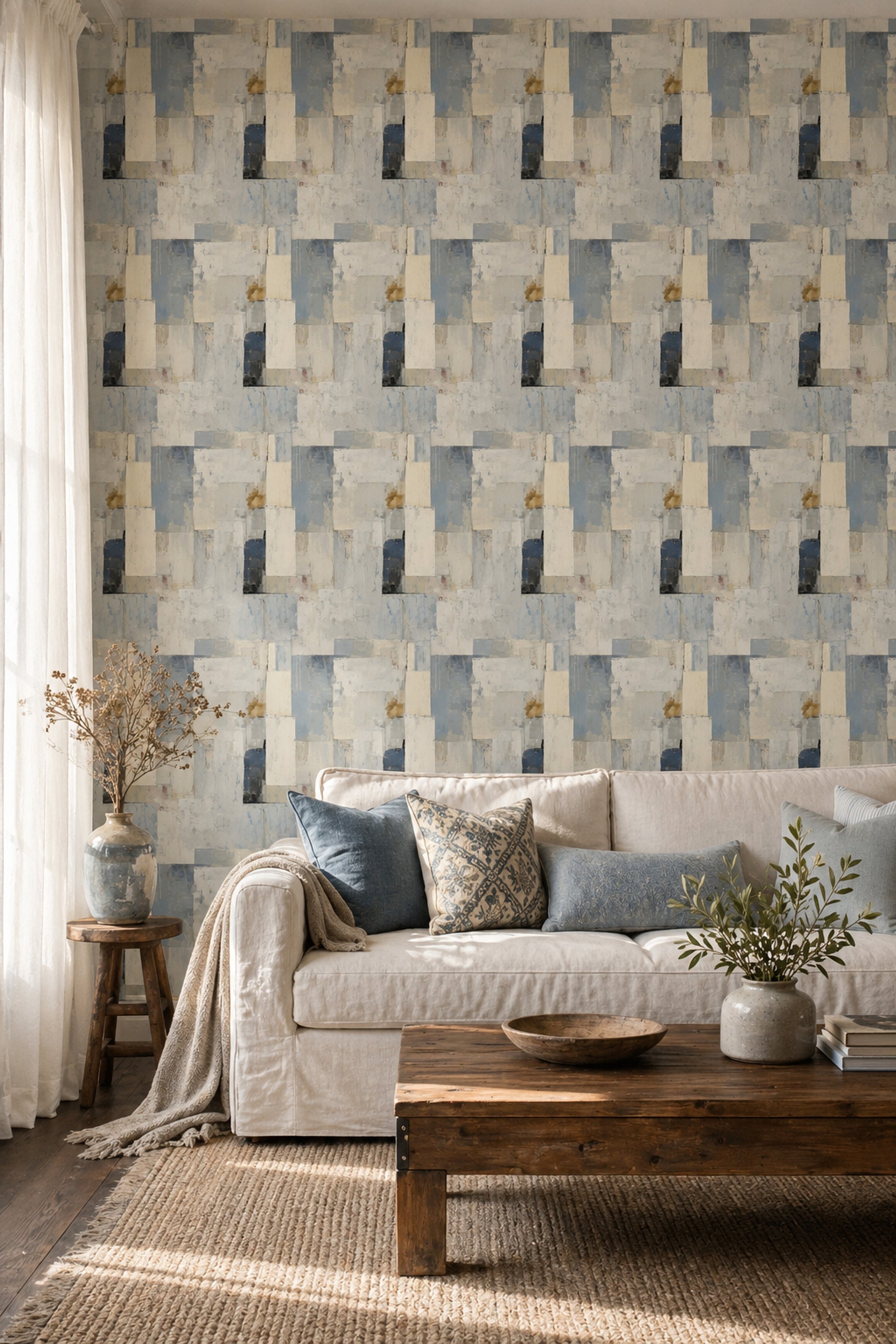 Abstract Geometric Blocks Wallpaper Textured Plaster Paint Scandinavian Contemporary Removable Wall Decor