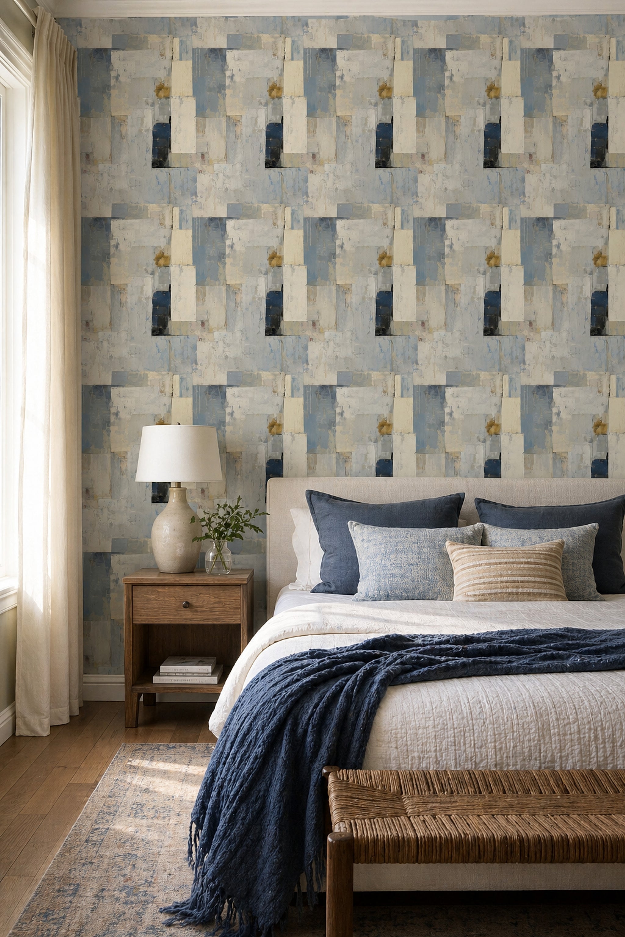 Abstract Geometric Blocks Wallpaper Textured Plaster Paint Scandinavian Contemporary Removable Wall Decor