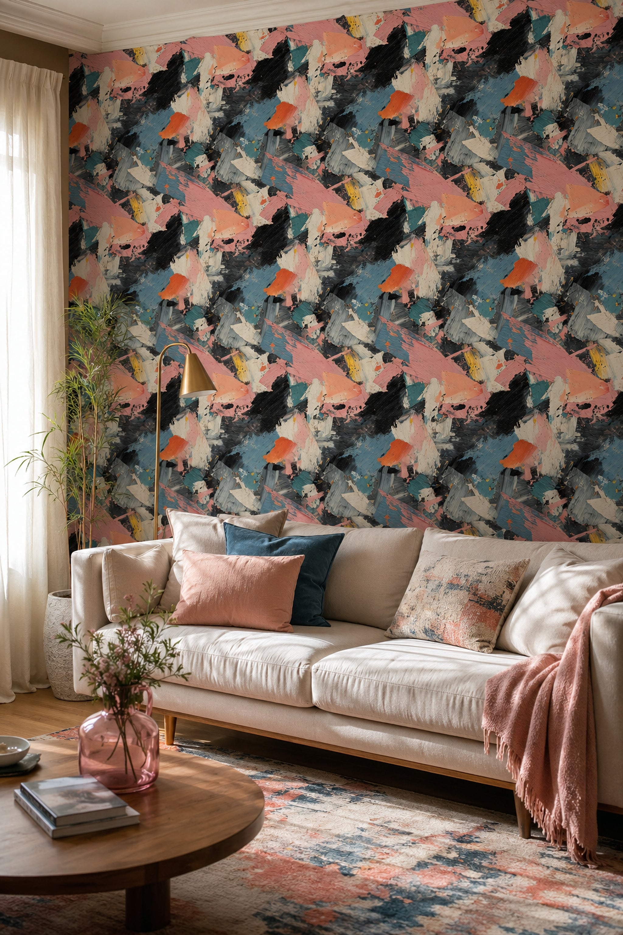Abstract Wallpaper Painterly Texture Removable Palette Knife Strokes Wall Decor
