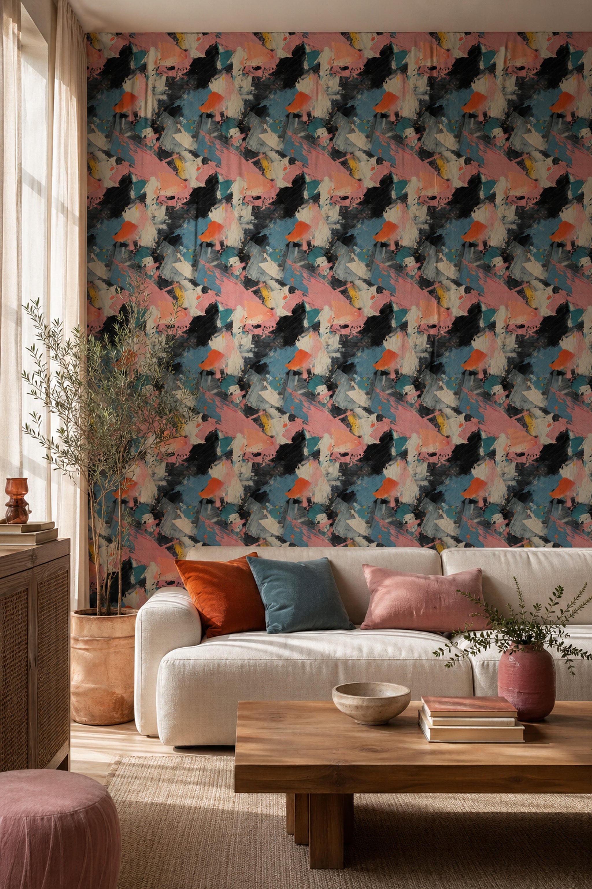 Abstract Wallpaper Painterly Texture Removable Palette Knife Strokes Wall Decor
