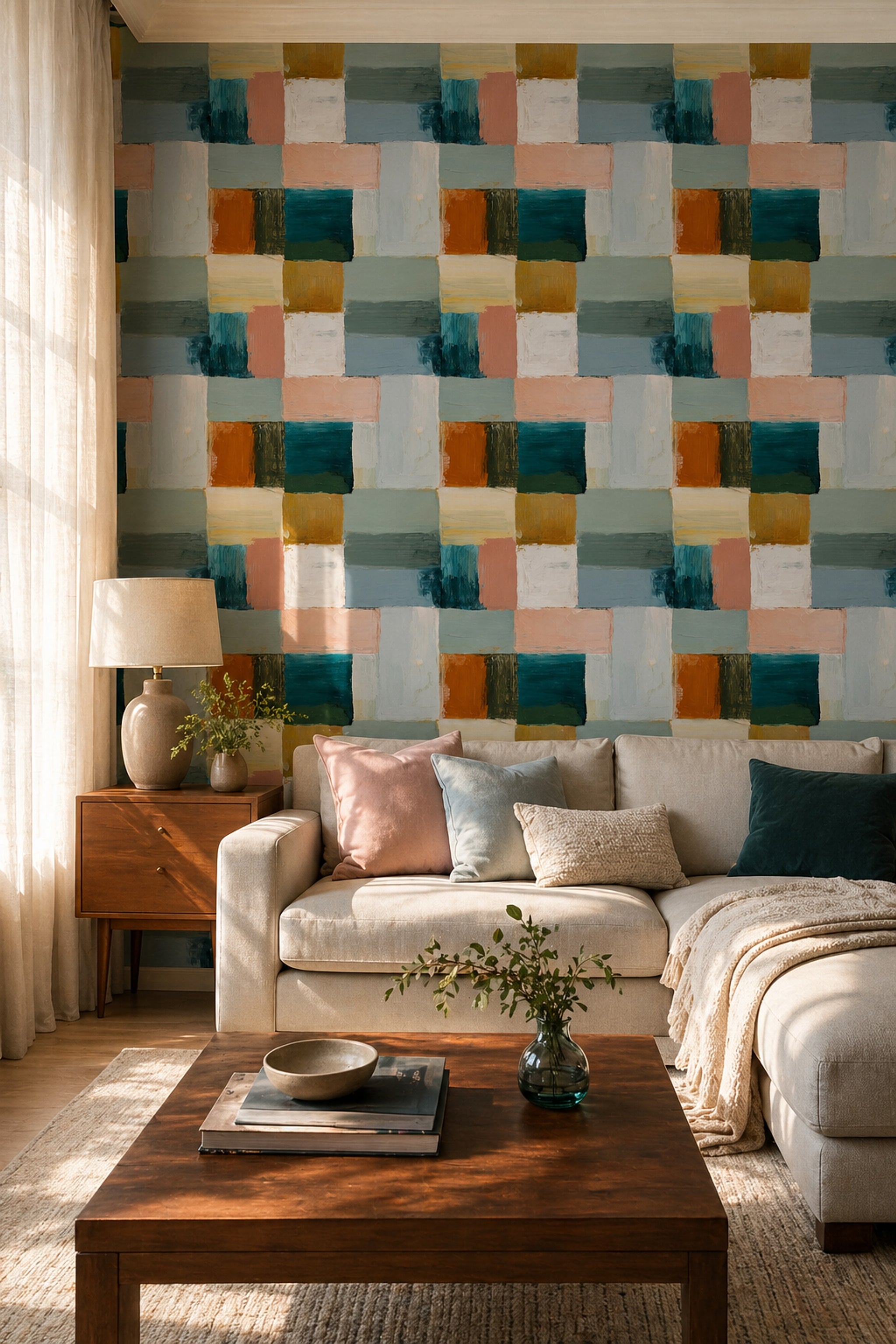 Abstract Wallpaper Geometric Blocks Color Block Decorative Mural