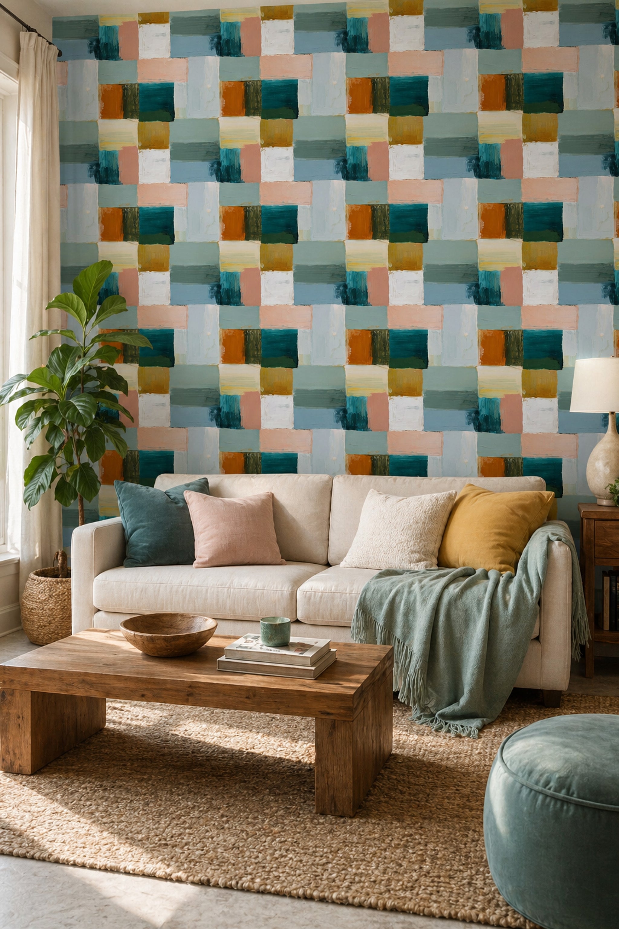 Abstract Wallpaper Geometric Blocks Color Block Decorative Mural
