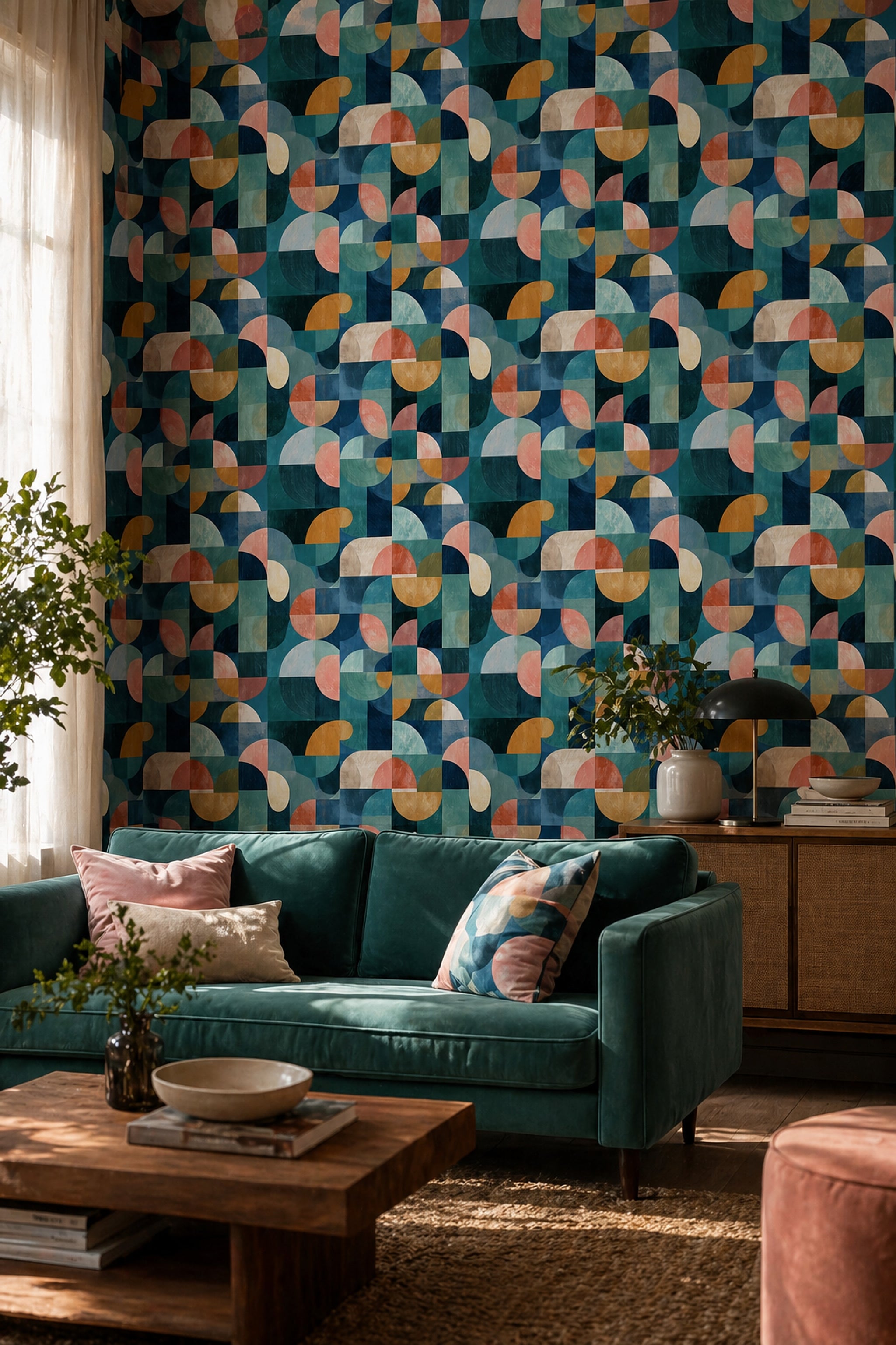 Mid-Century Modern Wallpaper Geometric Removable Abstract Wall Decor