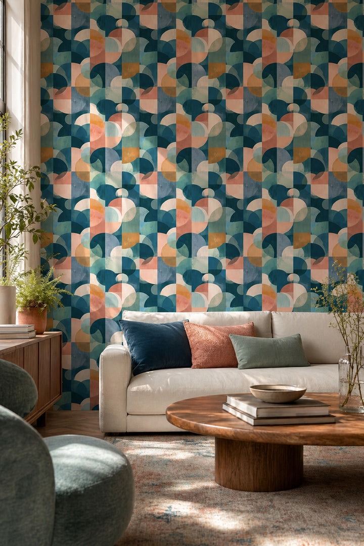 Mid Century Modern Wallpaper Geometric Removable Wall Decor