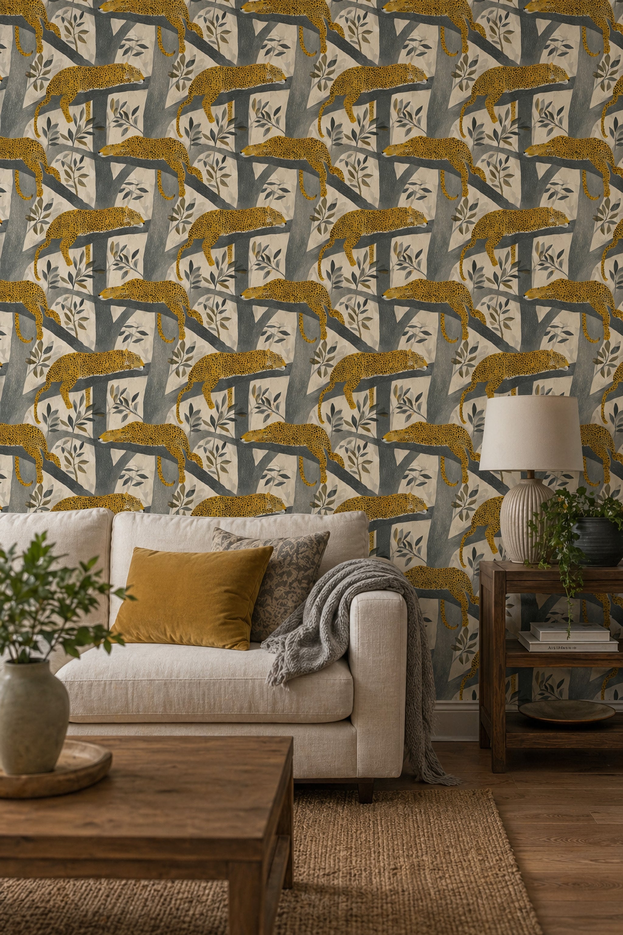 Sleeping Big Cats Wallpaper Tree Branches Jungle Canopy Removable Wall Decor