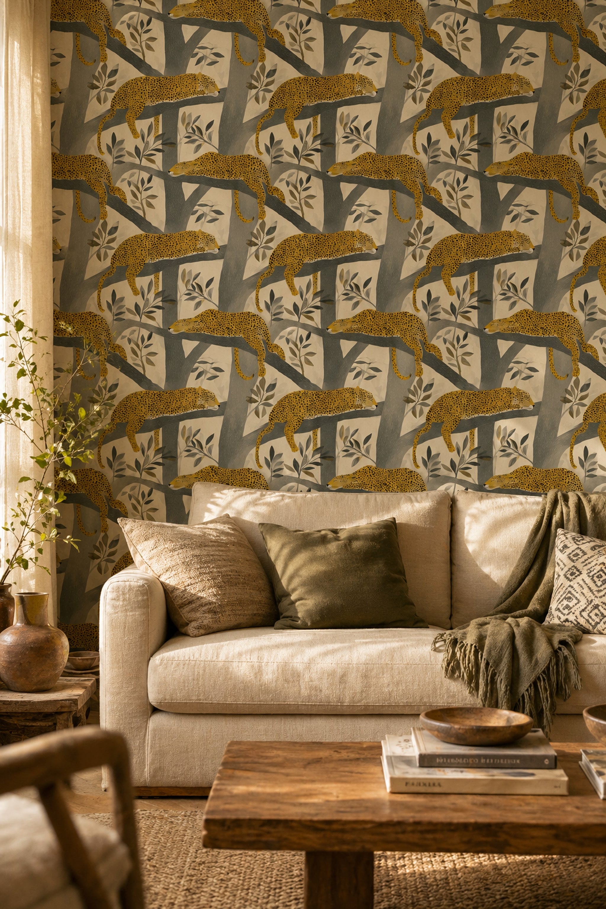 Sleeping Big Cats Wallpaper Tree Branches Jungle Canopy Removable Wall Decor