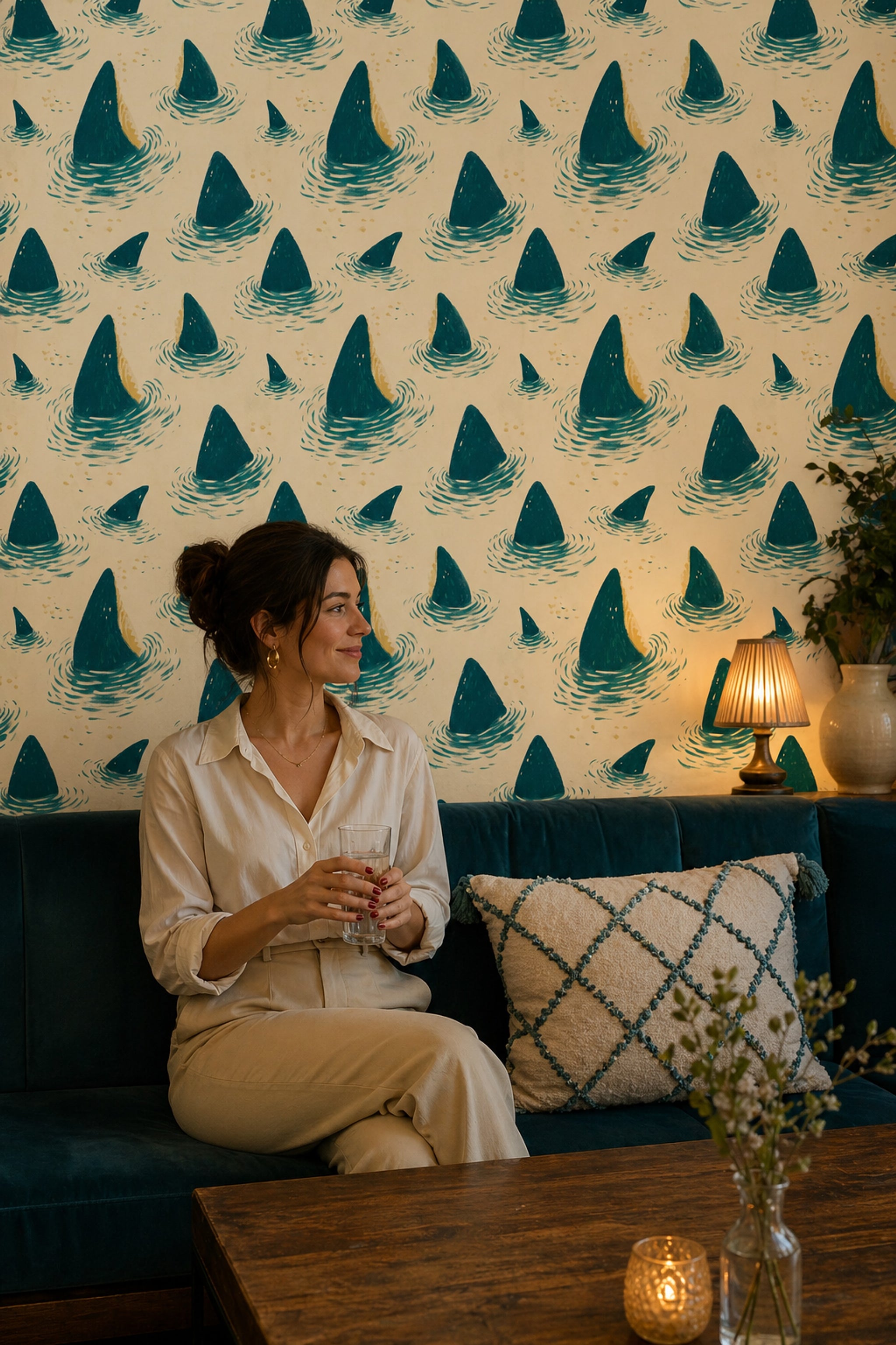 Shark Fins Wallpaper Ocean Removable Water Ripples Wall Decor