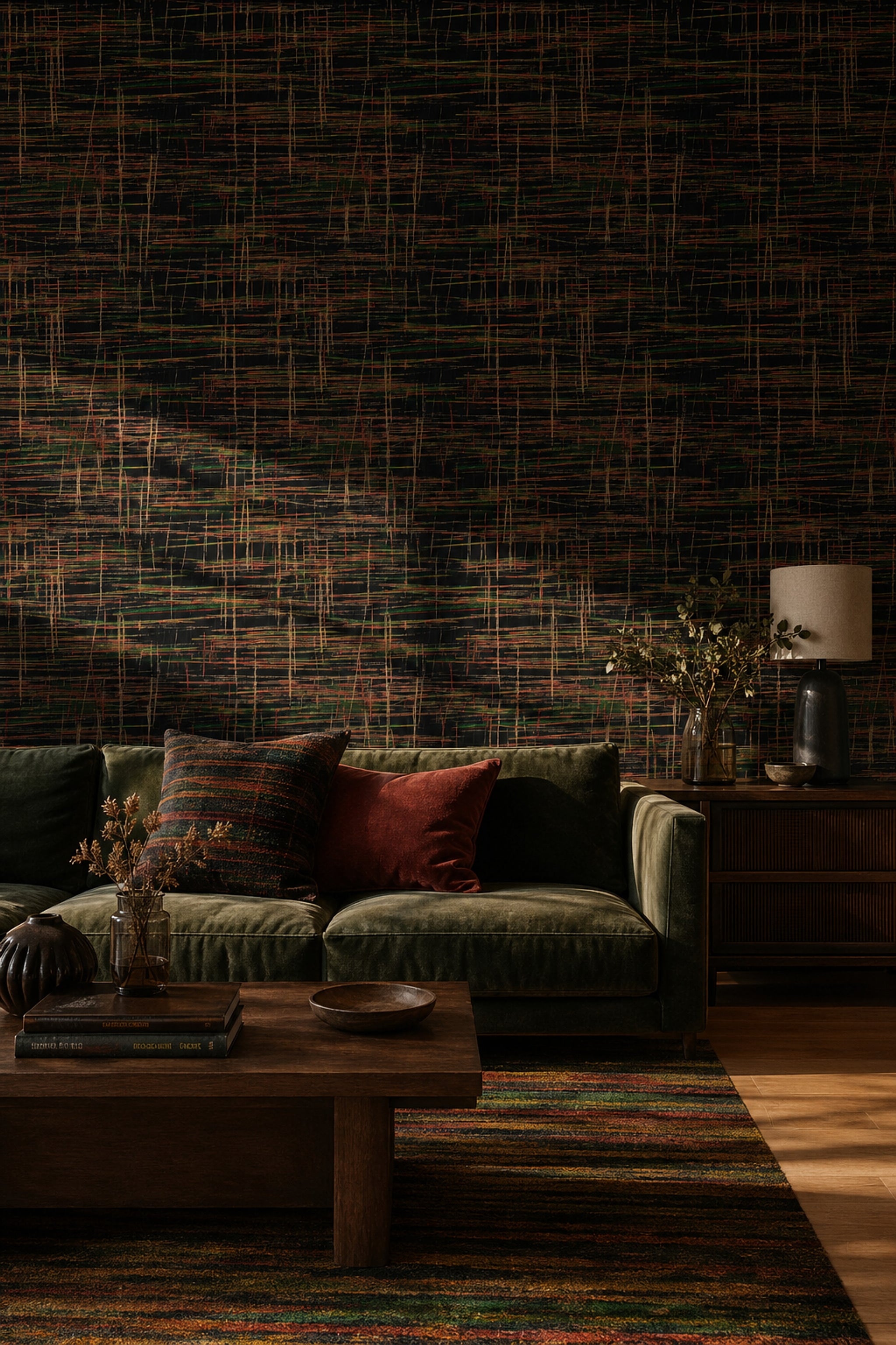 Abstract Plaid Wallpaper Grid Lines Neon Green Removable Wall Decor