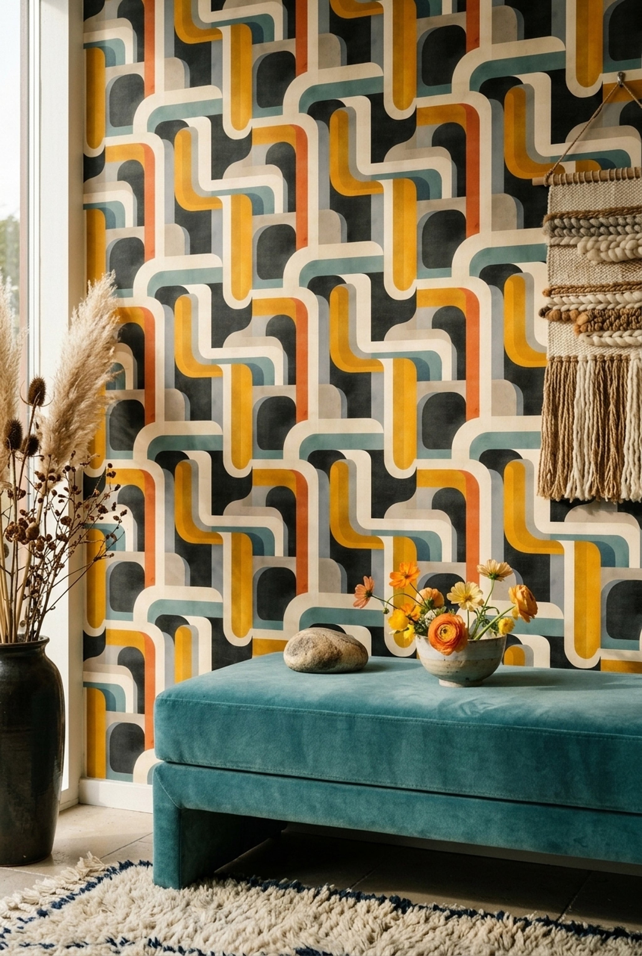 Mid Century Modern Wallpaper Retro Geometric Decorative Mural