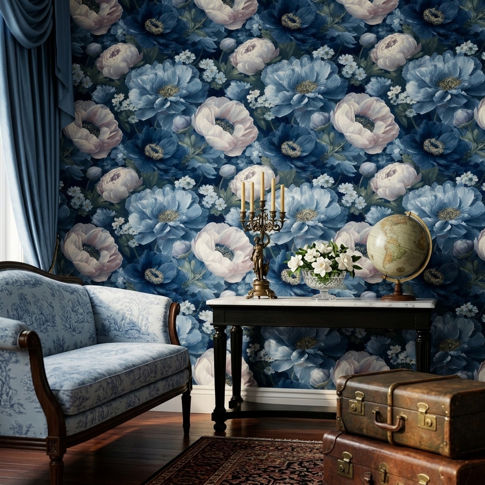 Dark Floral Wallpaper Muted Green Removable Wall Decor