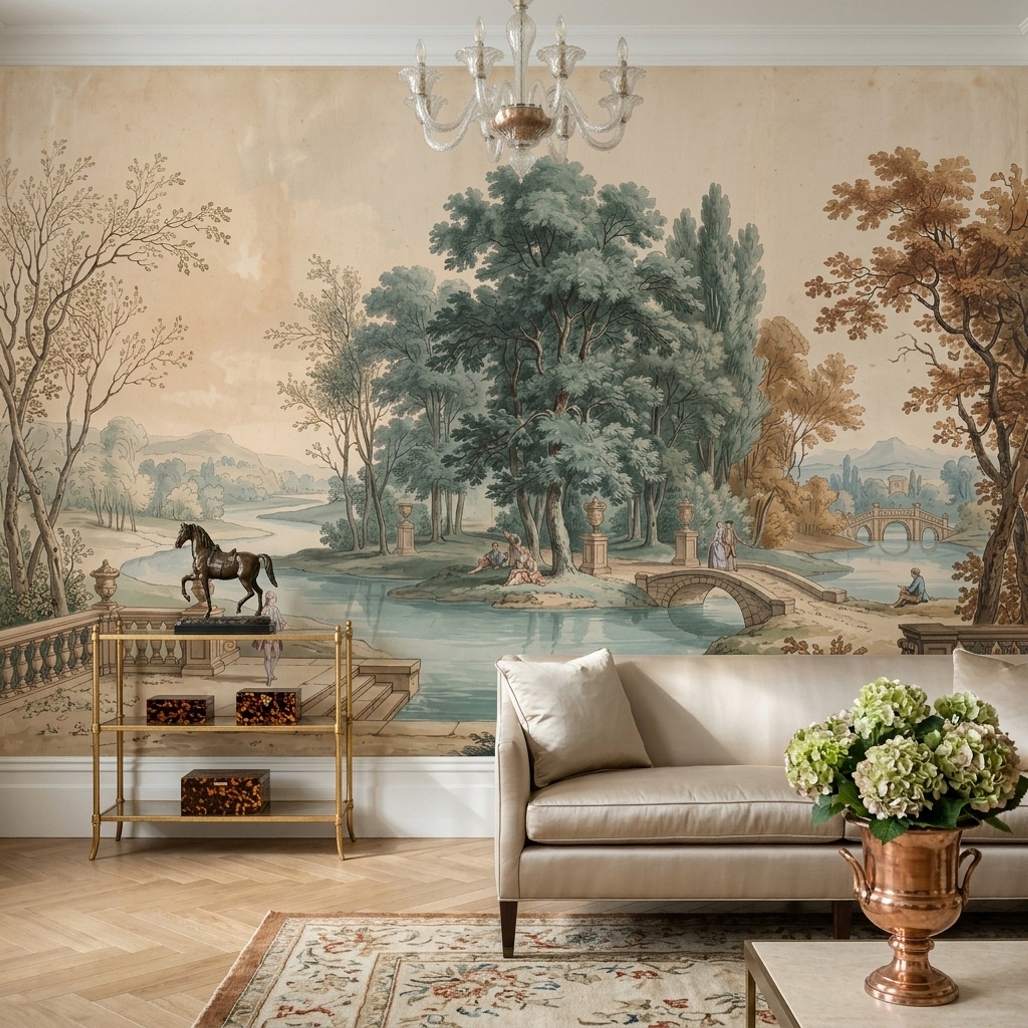 Paper Texture Wallpaper Garden Scene Landscape Removable Wall Decor
