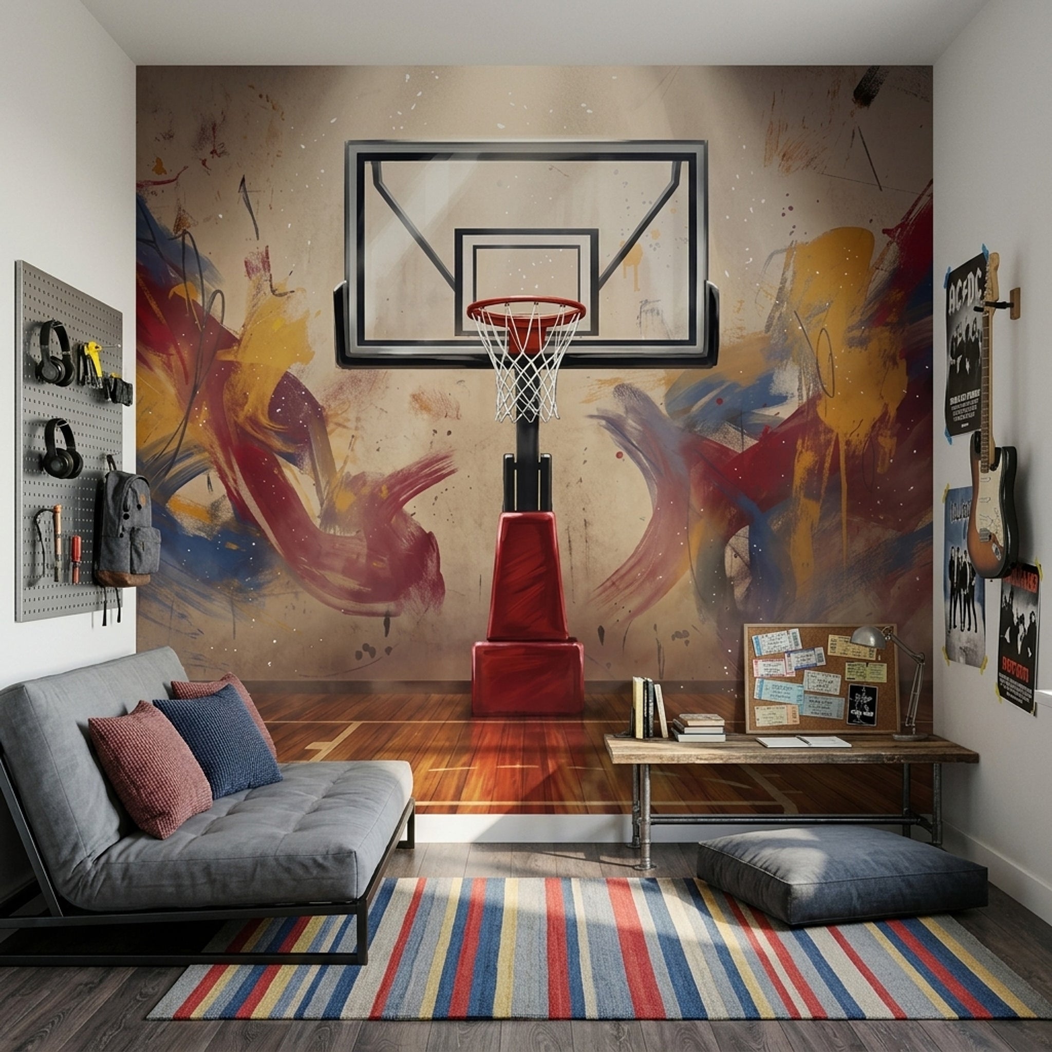 Graffiti Wall Wallpaper Street Art Basketball Court Removable Wall Decor