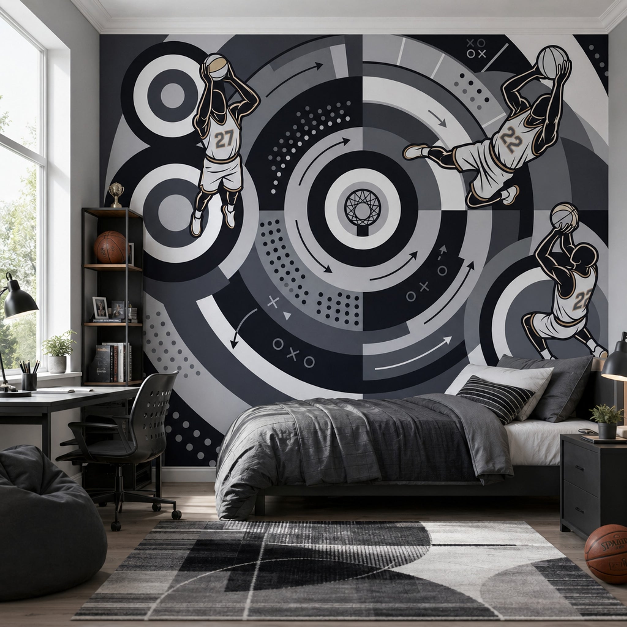 Basketball Wallpaper Geometric Circles Sports Graphic Wall Mural