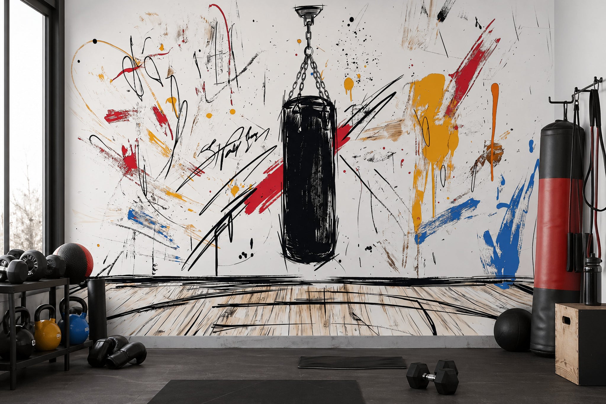 Boxing Wallpaper Punching Bag Removable Graffiti Wall Decor