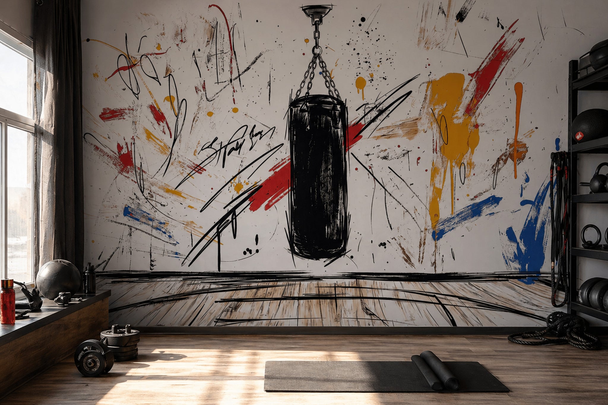 Boxing Wallpaper Punching Bag Removable Graffiti Wall Decor
